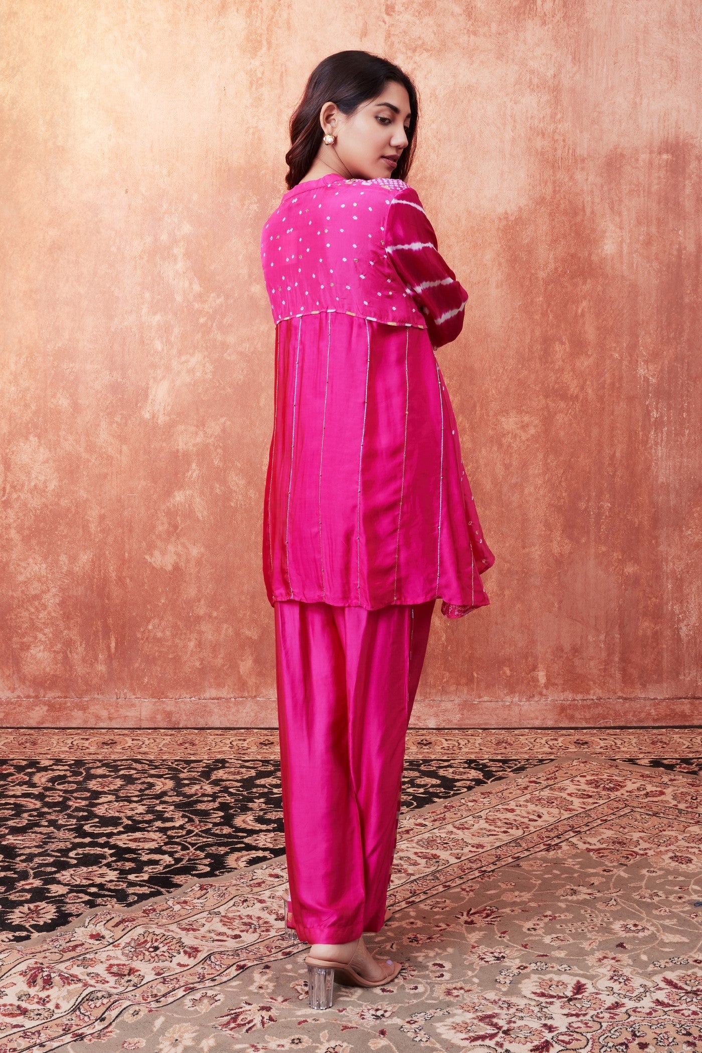 Rani Pink Bandhej Tie Dyed Palazzo Set - Image 4