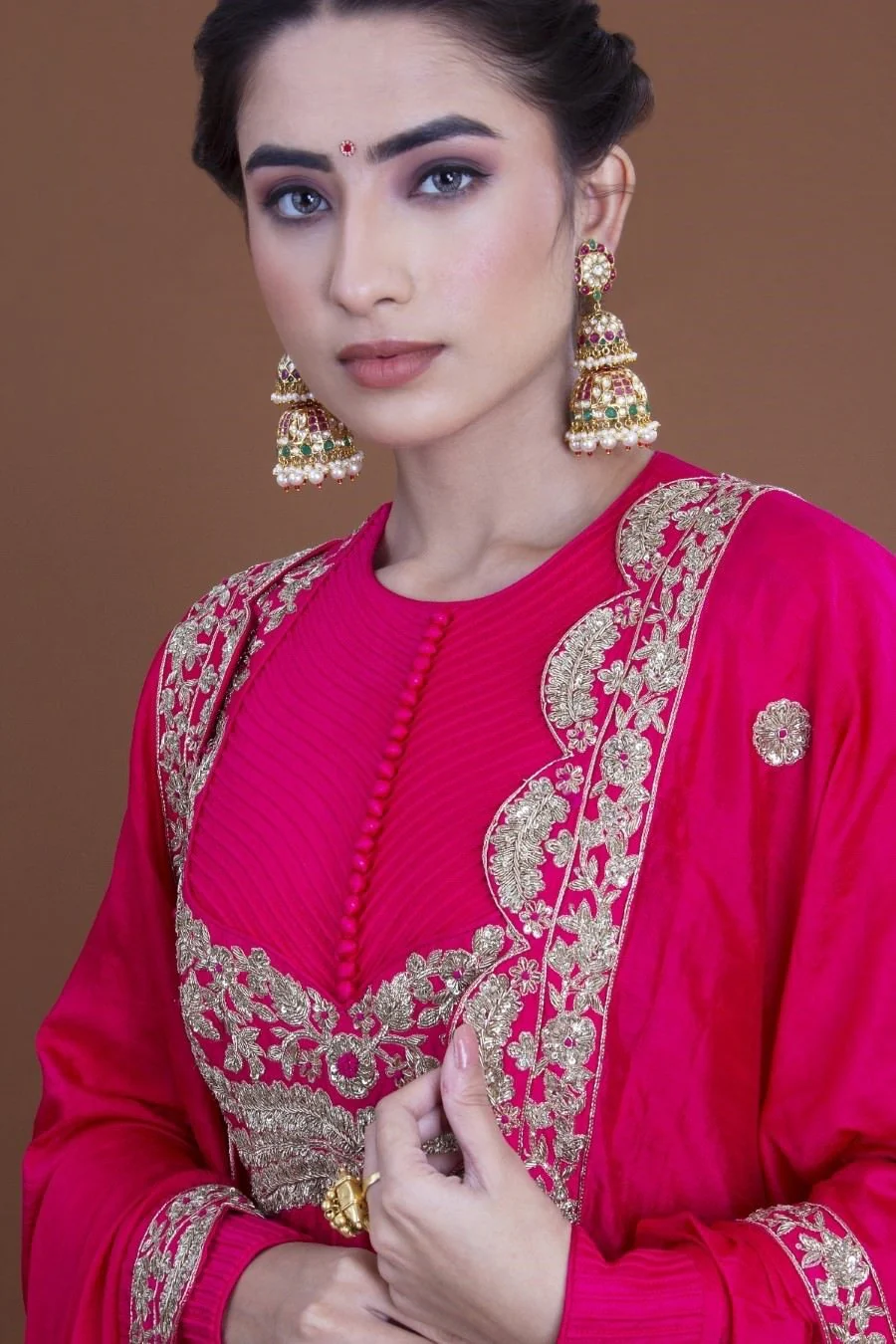 Rani Pink Crepe Silk Long Dress And Dupatta Set - Image 4