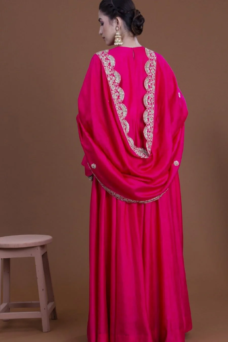 Rani Pink Crepe Silk Long Dress And Dupatta Set - Image 6