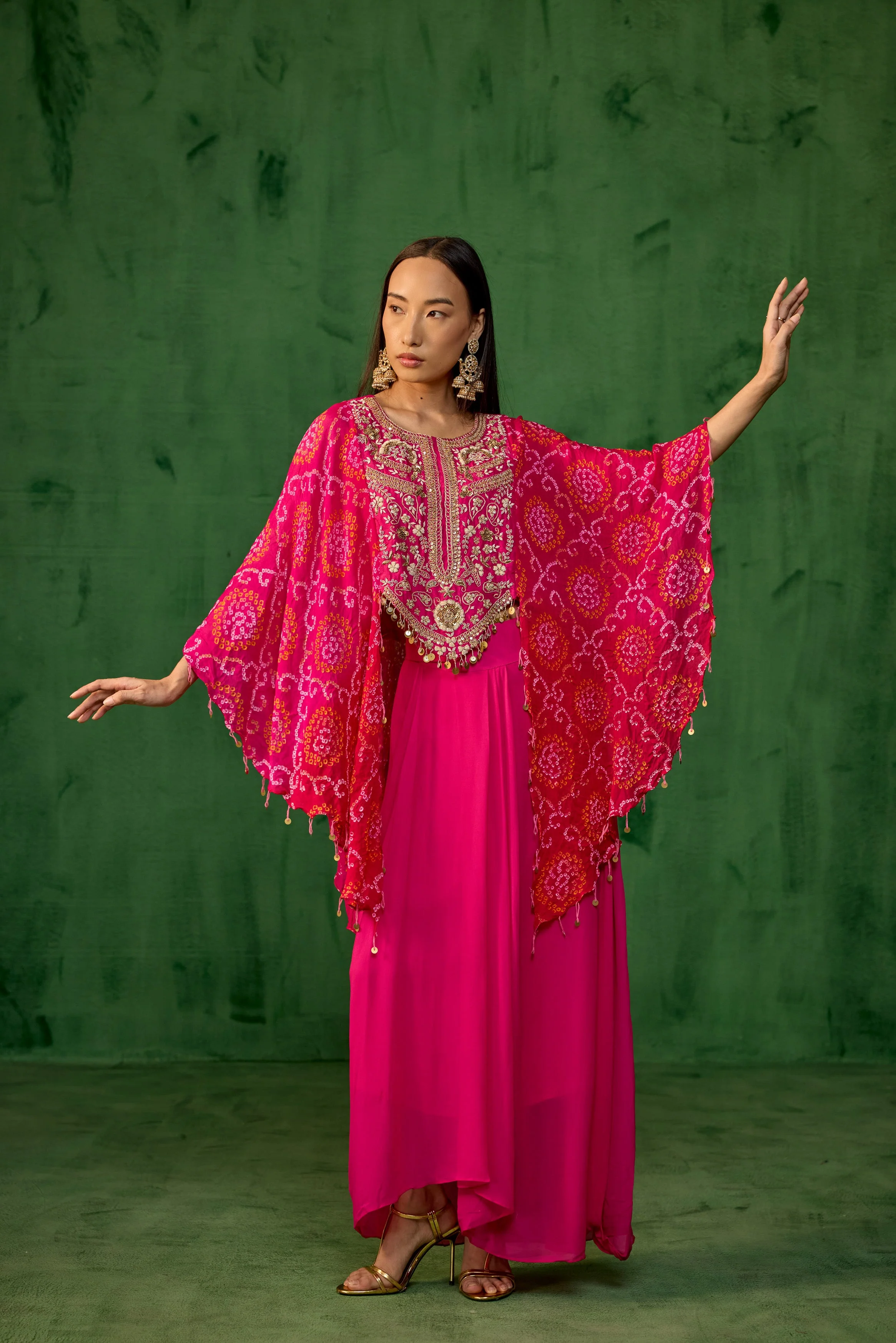 Rani Pink Embellished Georgette Silk Kaftan Set - Image 3