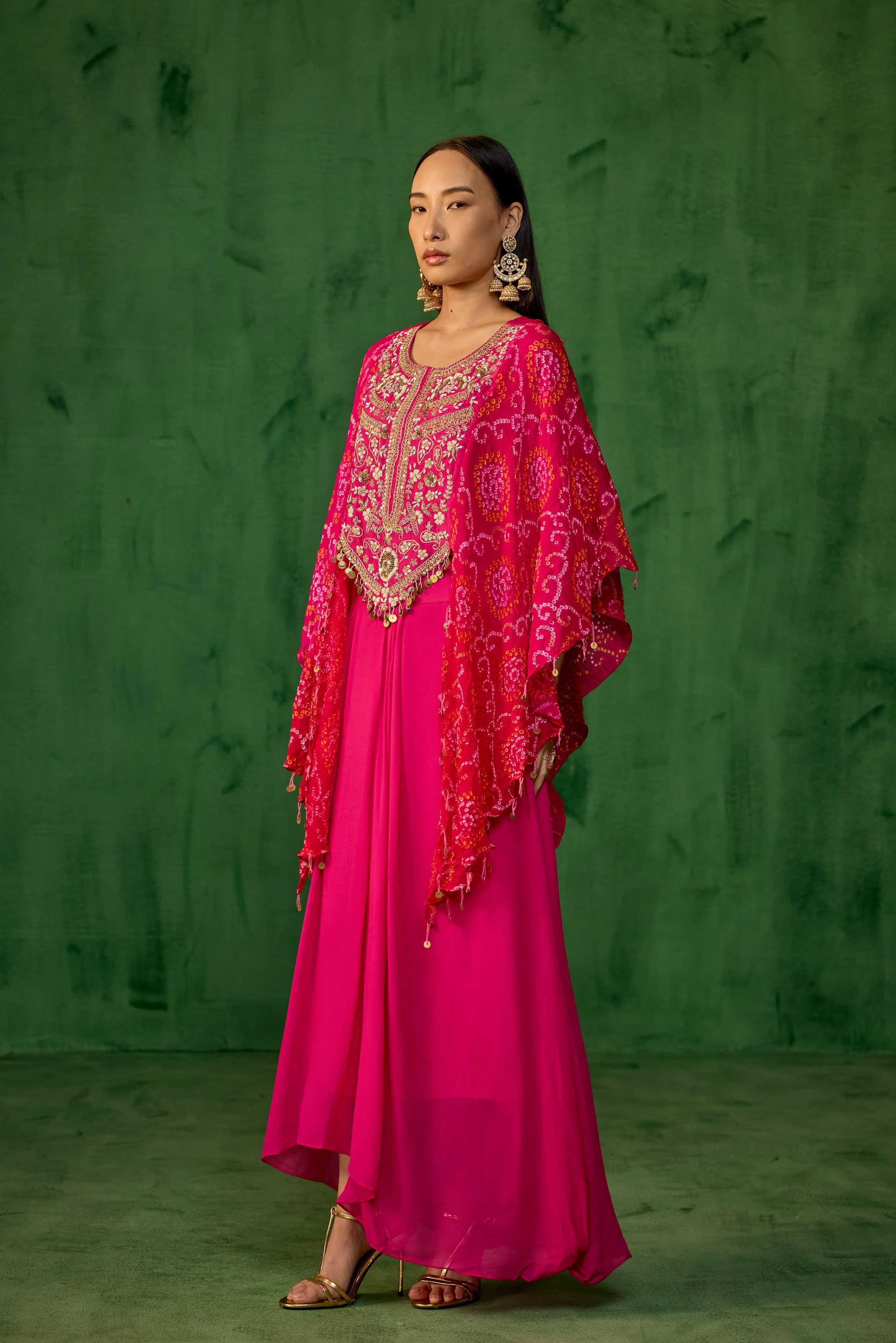 Rani Pink Embellished Georgette Silk Kaftan Set - Image 4