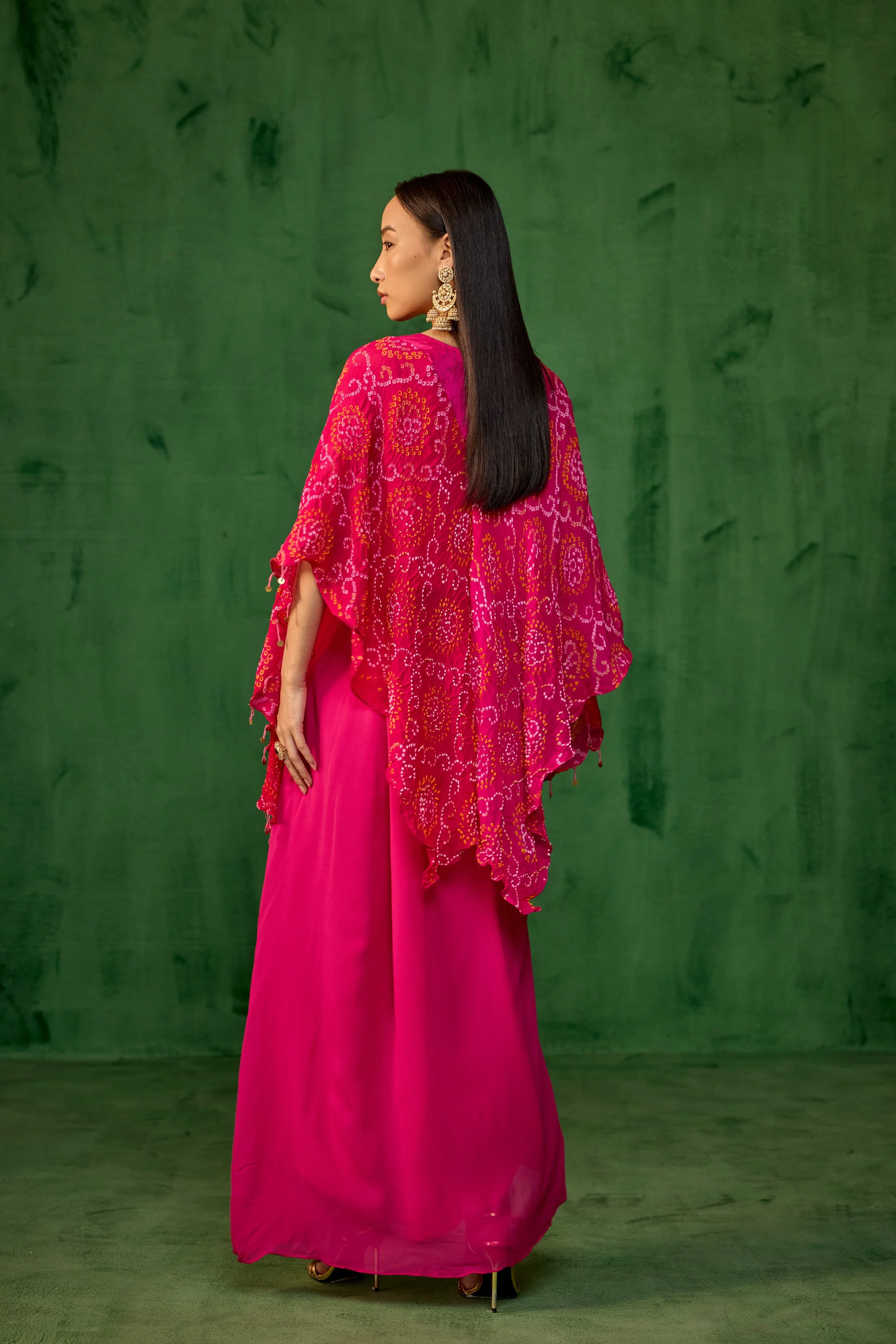 Rani Pink Embellished Georgette Silk Kaftan Set - Image 5