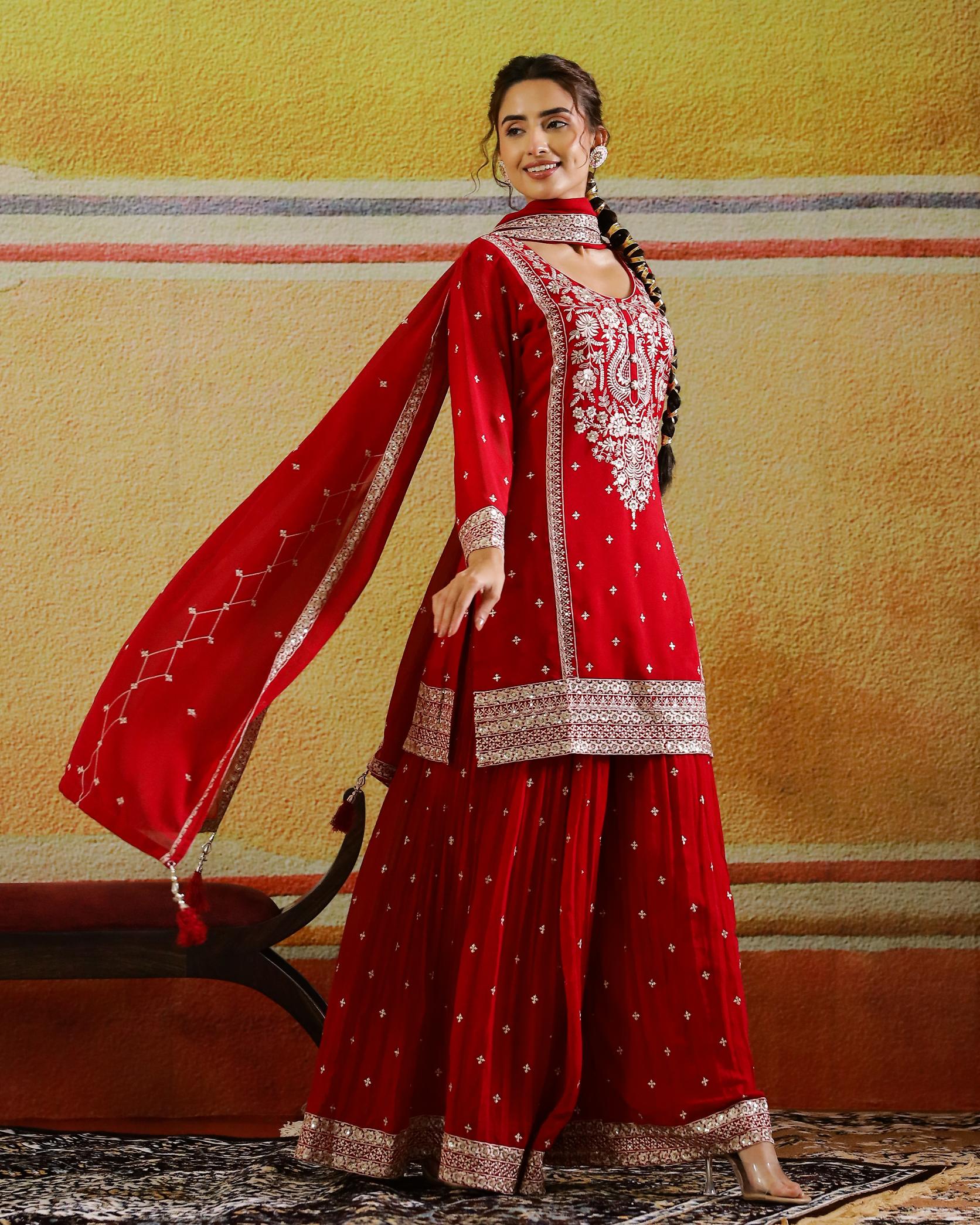 Rani Pink Embellished Georgette Silk Palazzo Set - Image 3