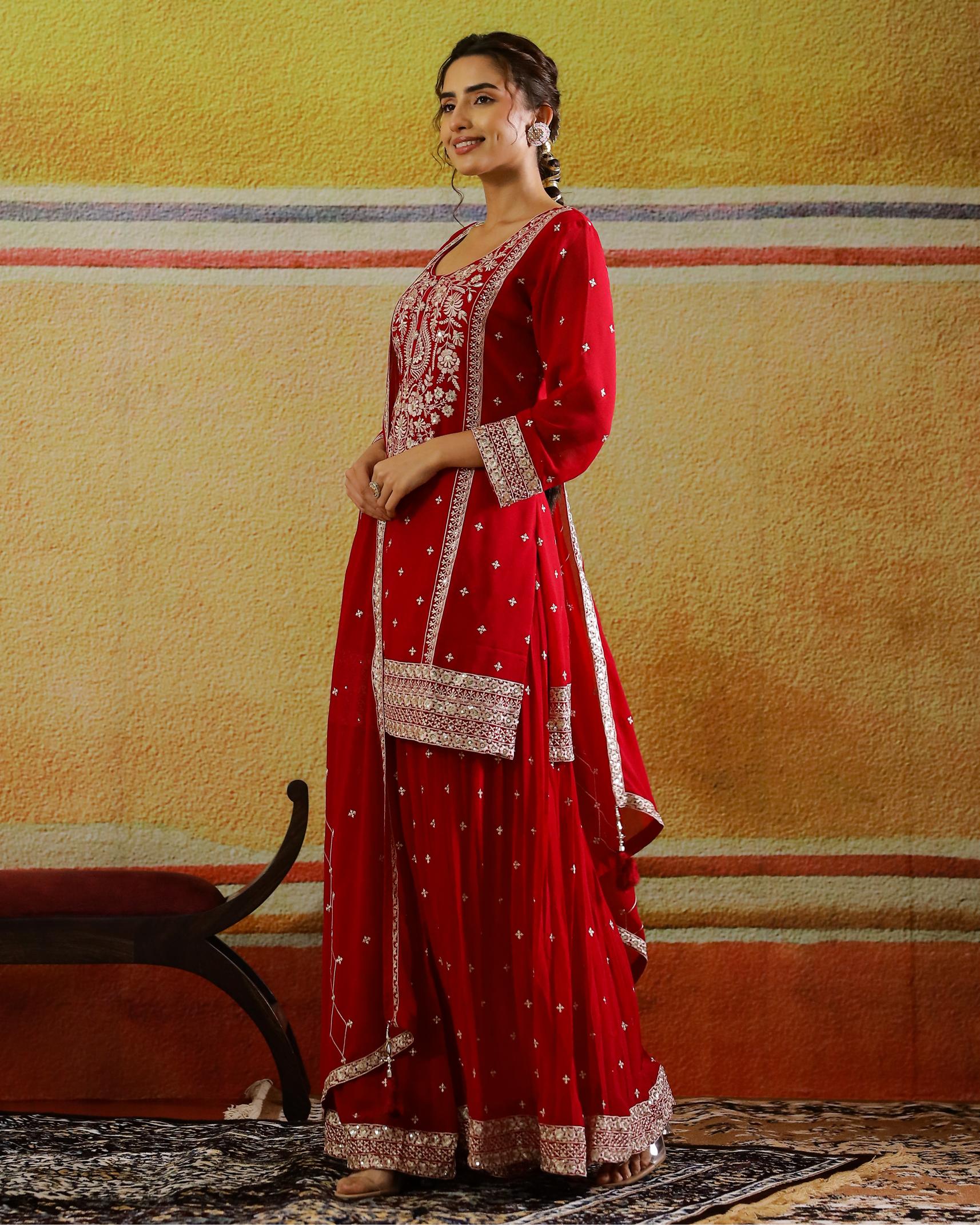 Rani Pink Embellished Georgette Silk Palazzo Set - Image 4