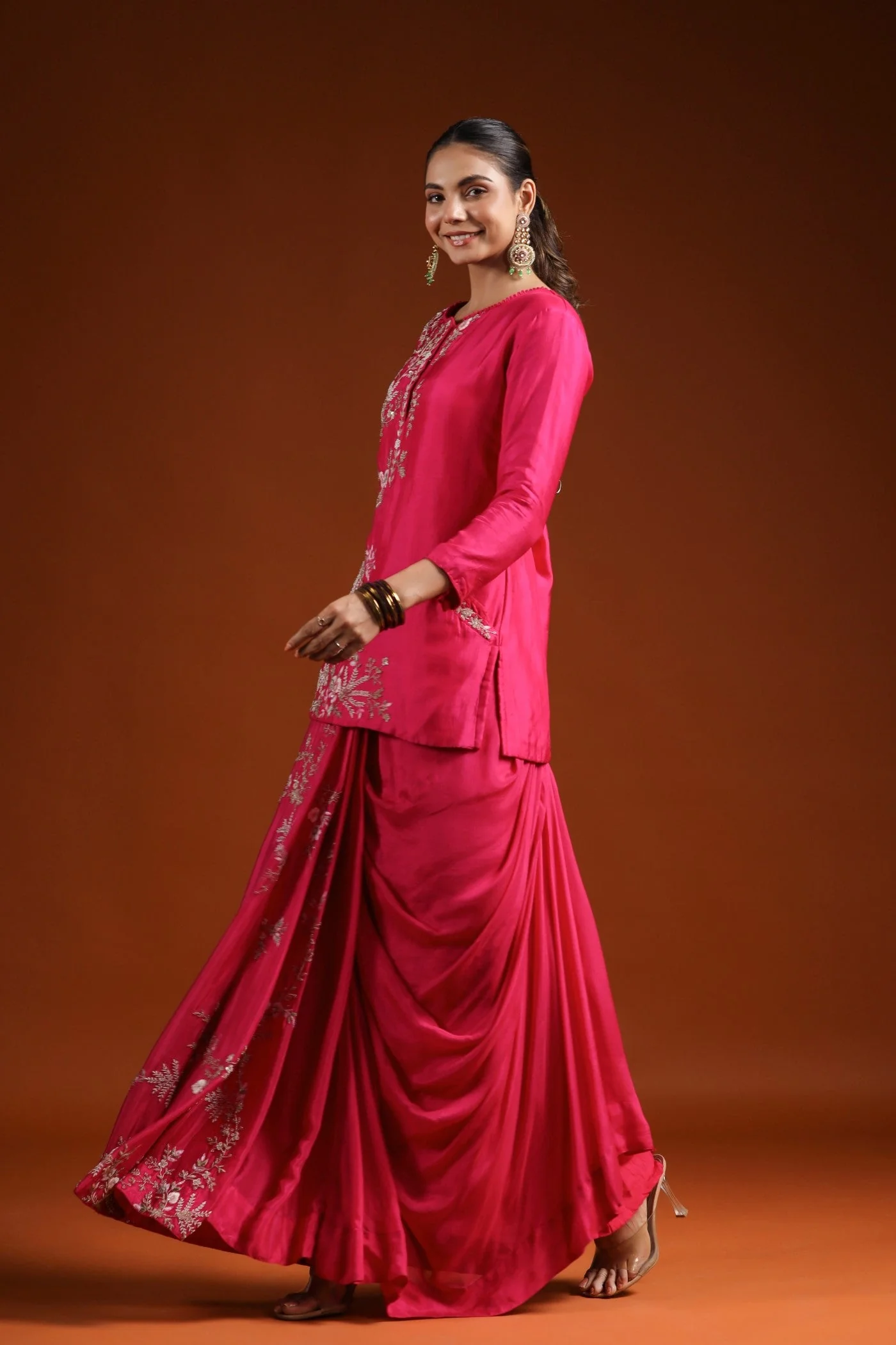 Rani Pink Embellished Kurta Set - Image 3