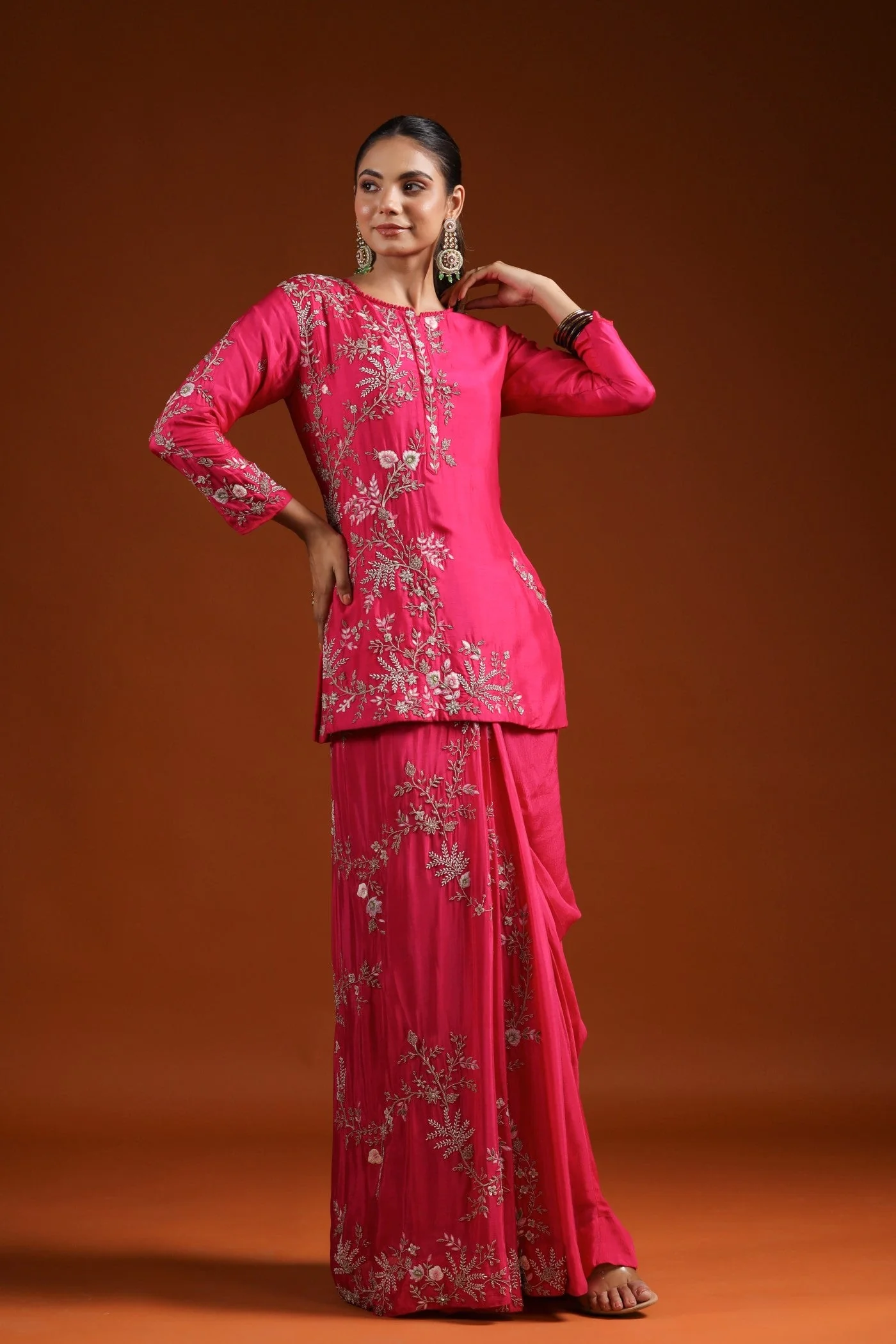 Rani Pink Embellished Kurta Set - Image 4
