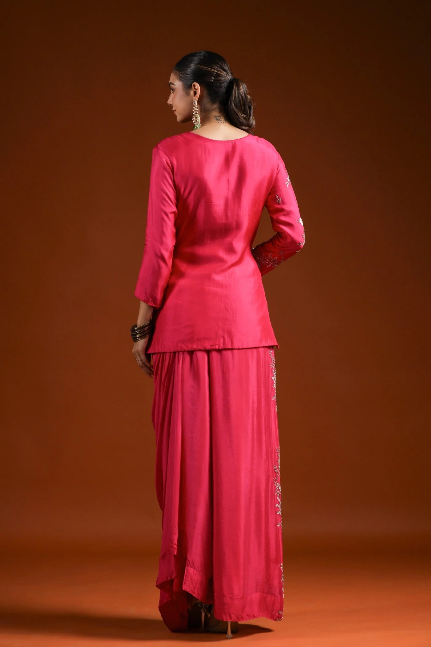 Rani Pink Embellished Kurta Set - Image 5