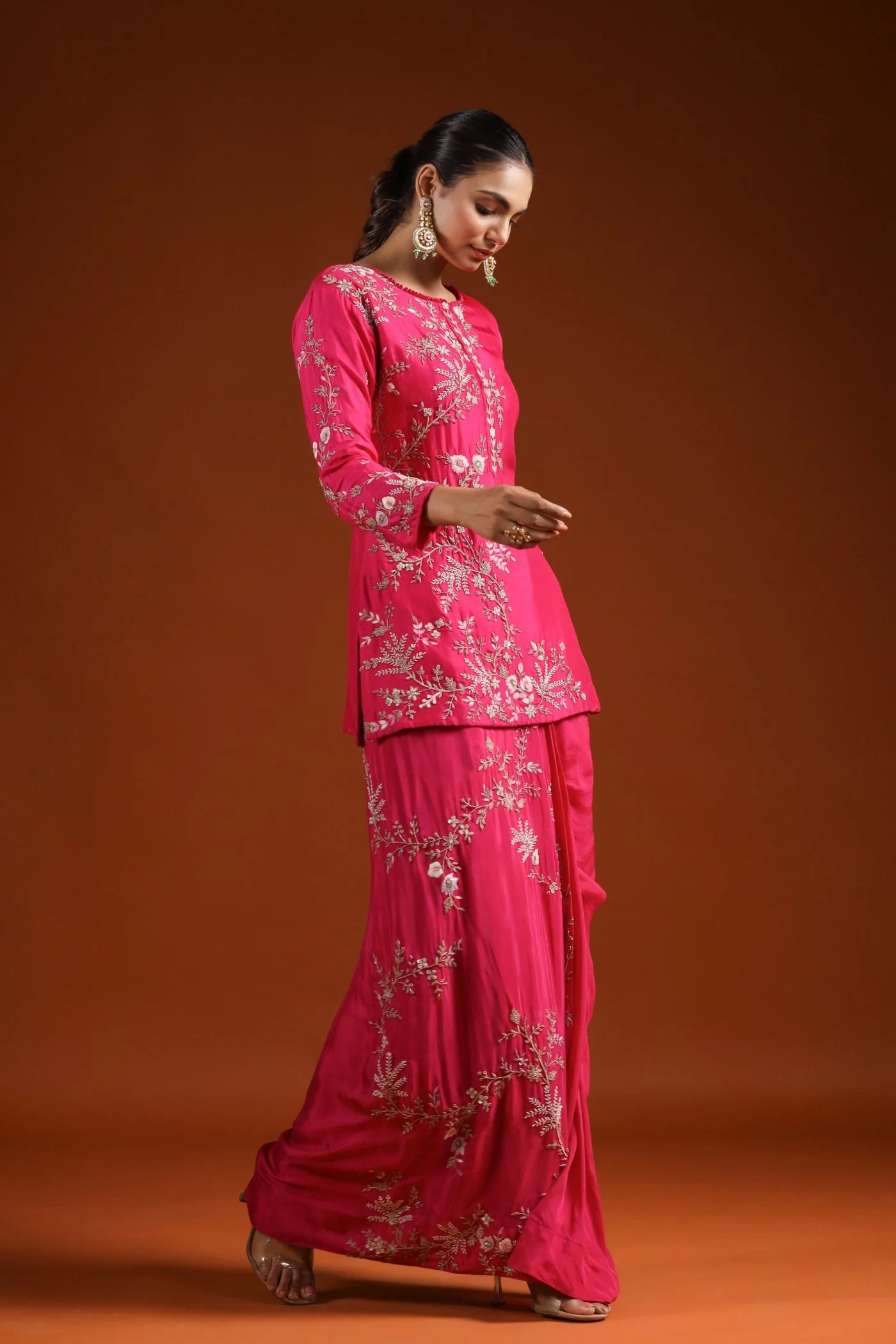 Rani Pink Embellished Kurta Set - Image 6