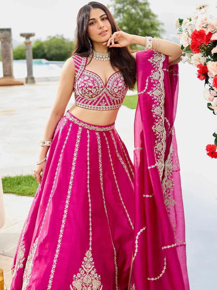 Rani Pink Embellished Premium Silk Lehenga Set - Image 3