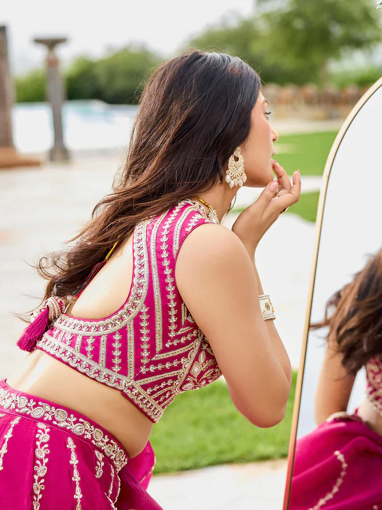 Rani Pink Embellished Premium Silk Lehenga Set - Image 4