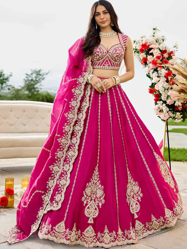 Rani Pink Embellished Premium Silk Lehenga Set - Image 5