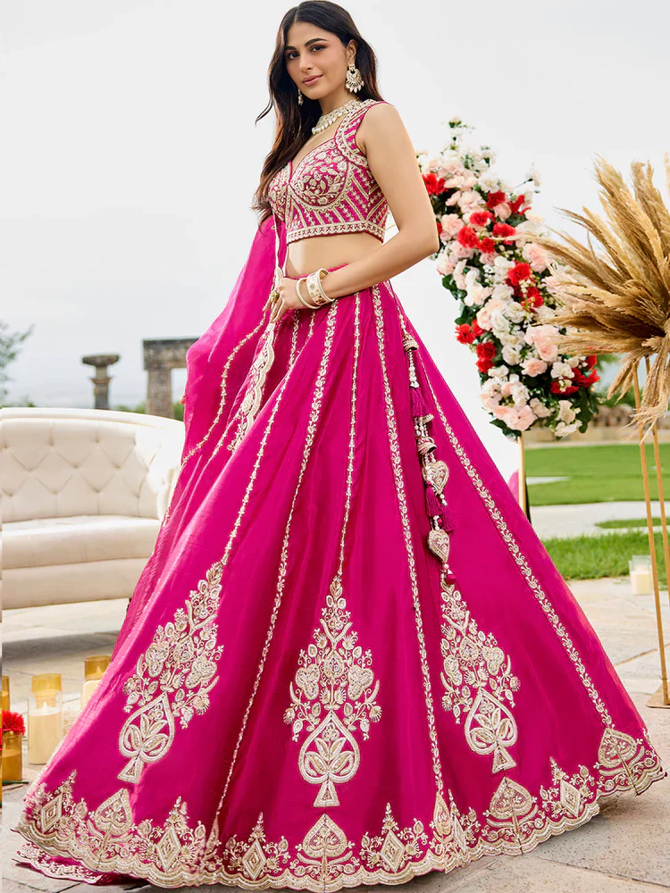 Rani Pink Embellished Premium Silk Lehenga Set - Image 6