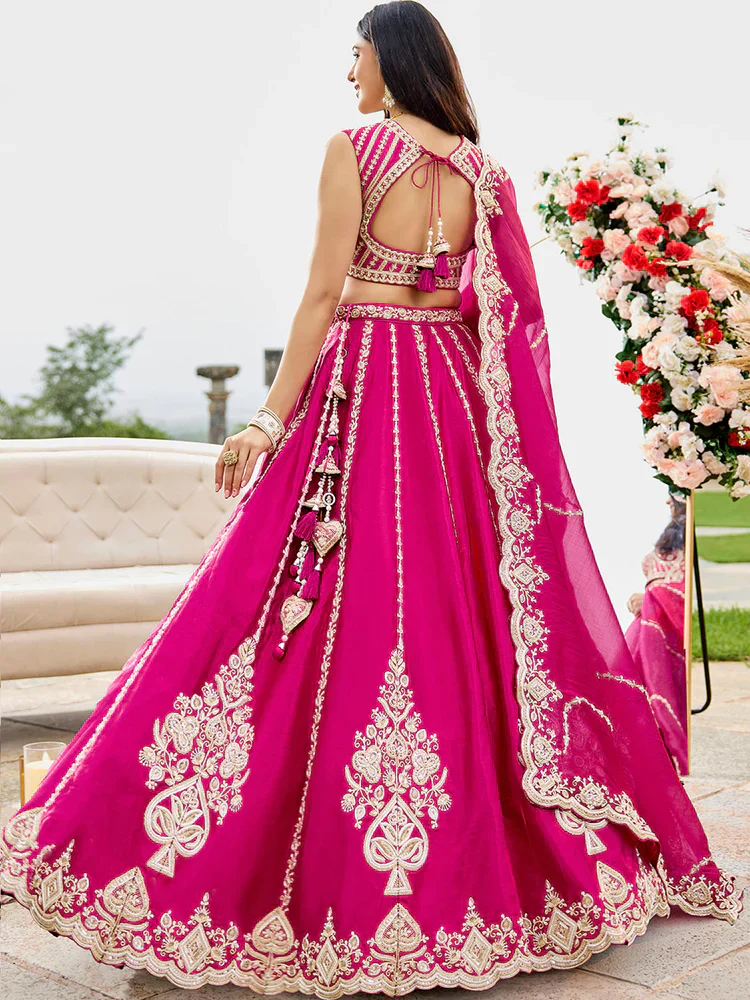 Rani Pink Embellished Premium Silk Lehenga Set - Image 8