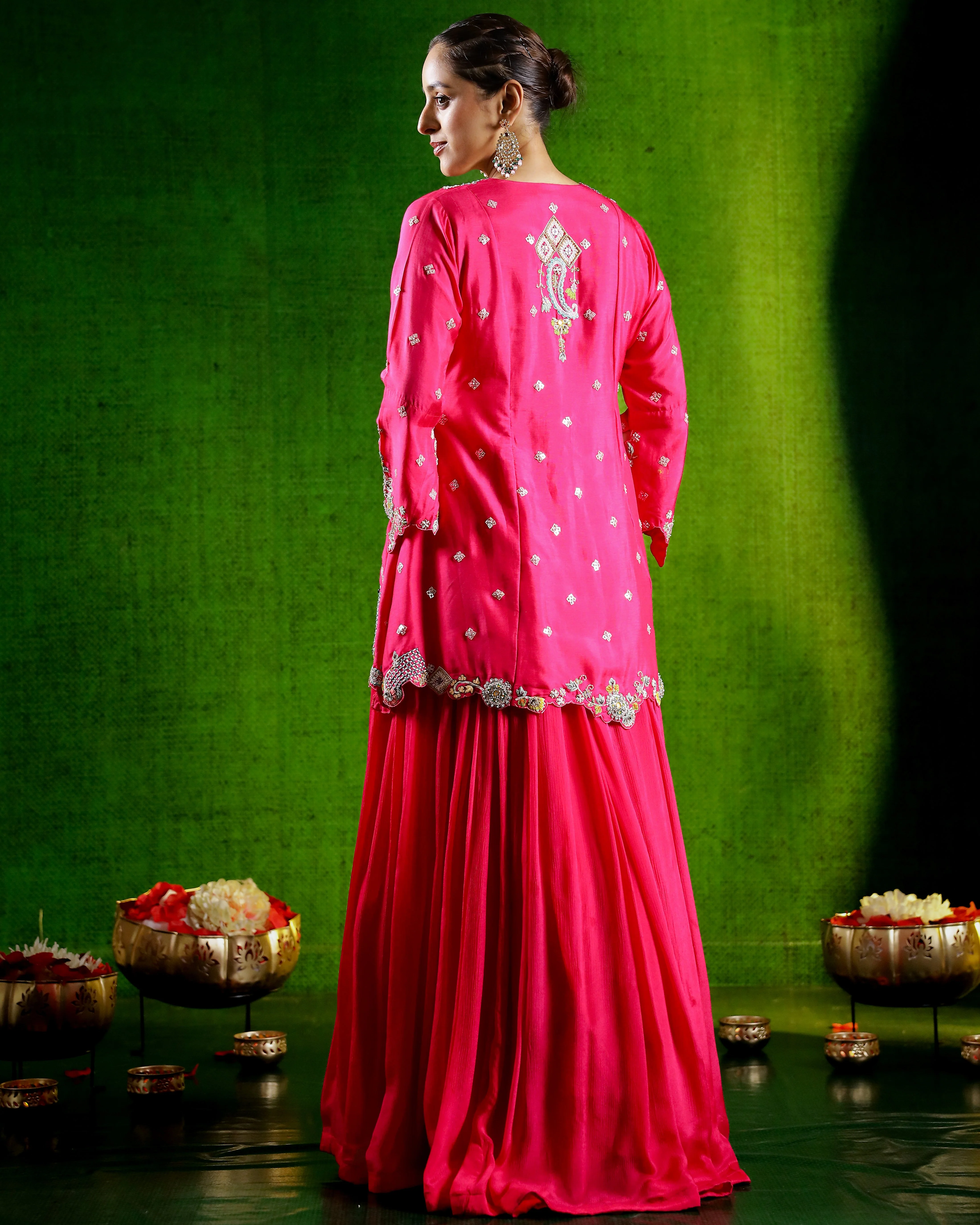 Rani Pink Embellished Premium Silk Skirt Set - Image 5