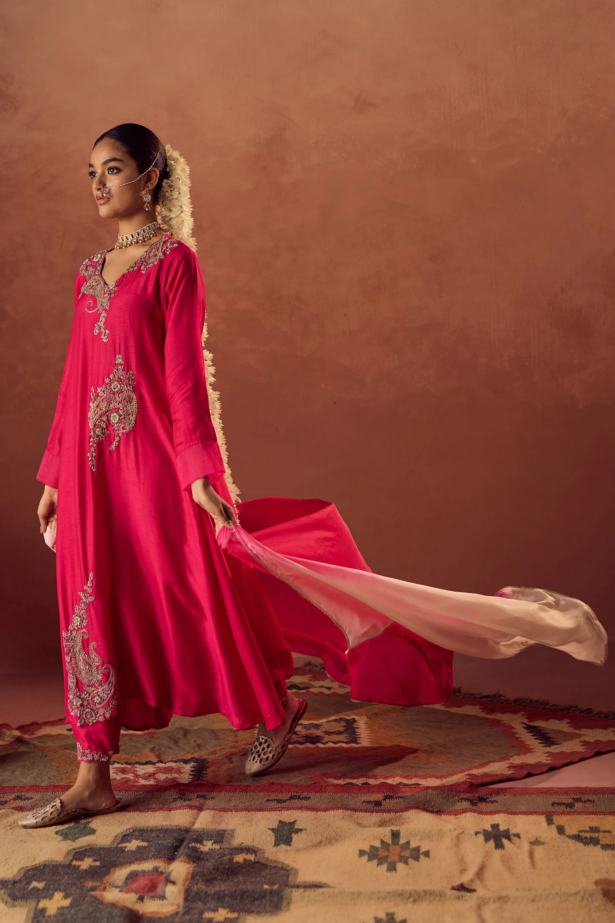 Rani Pink Embellished Raw Silk Pant Set - Image 4