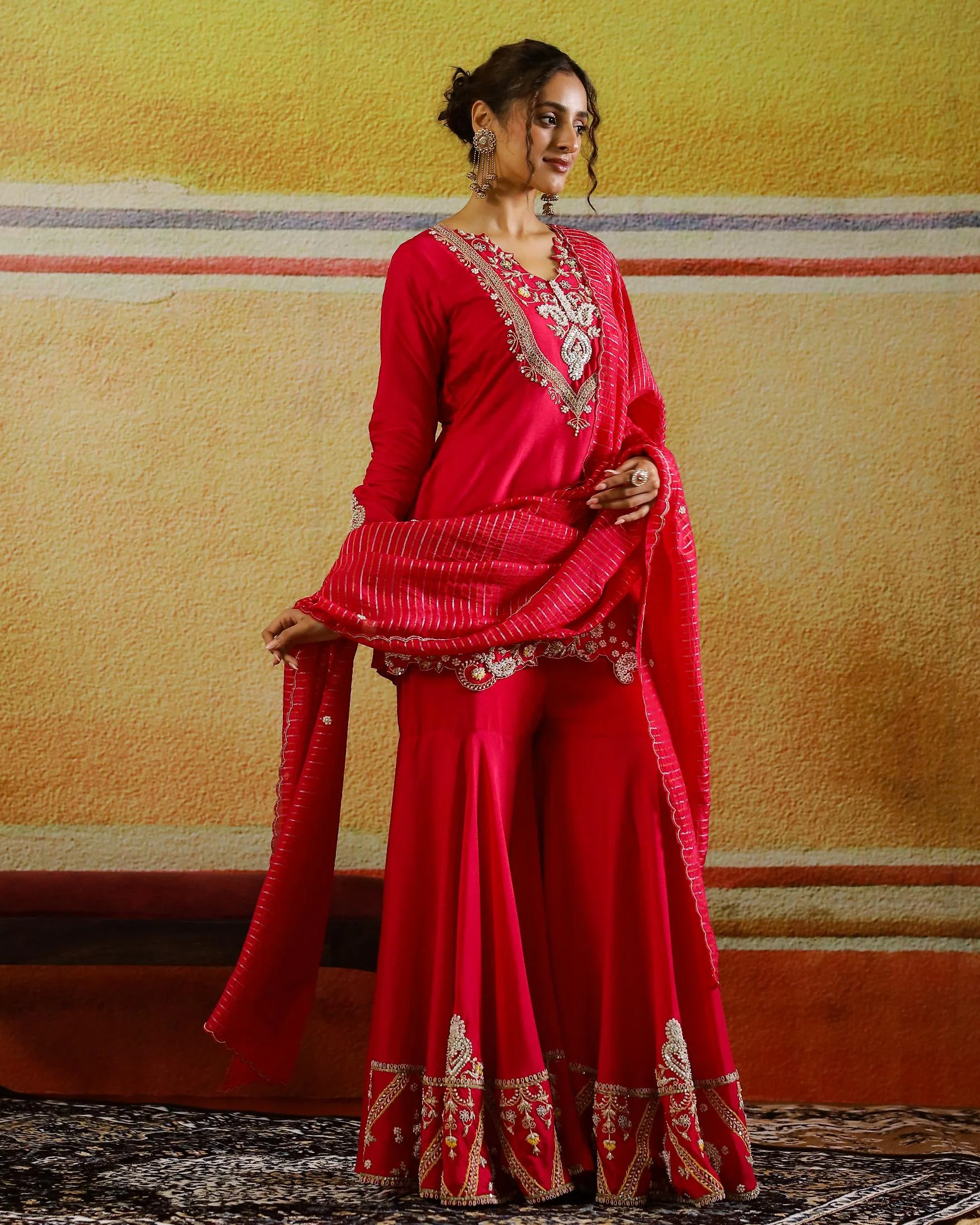 Rani Pink Embellished Raw Silk Sharara Set - Image 3