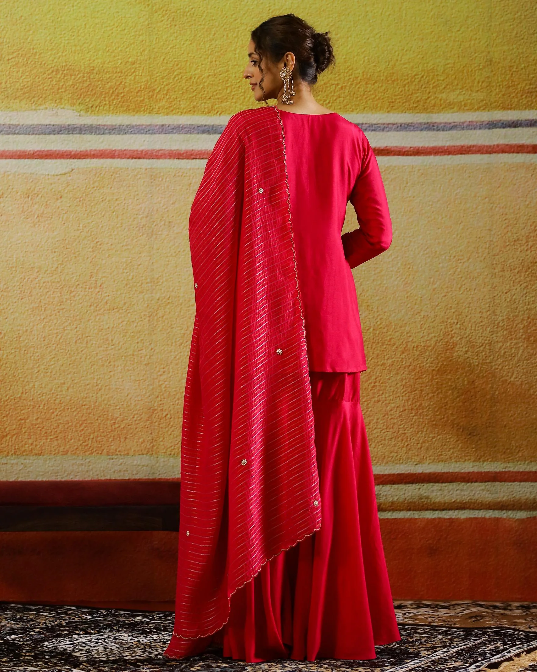 Rani Pink Embellished Raw Silk Sharara Set - Image 5