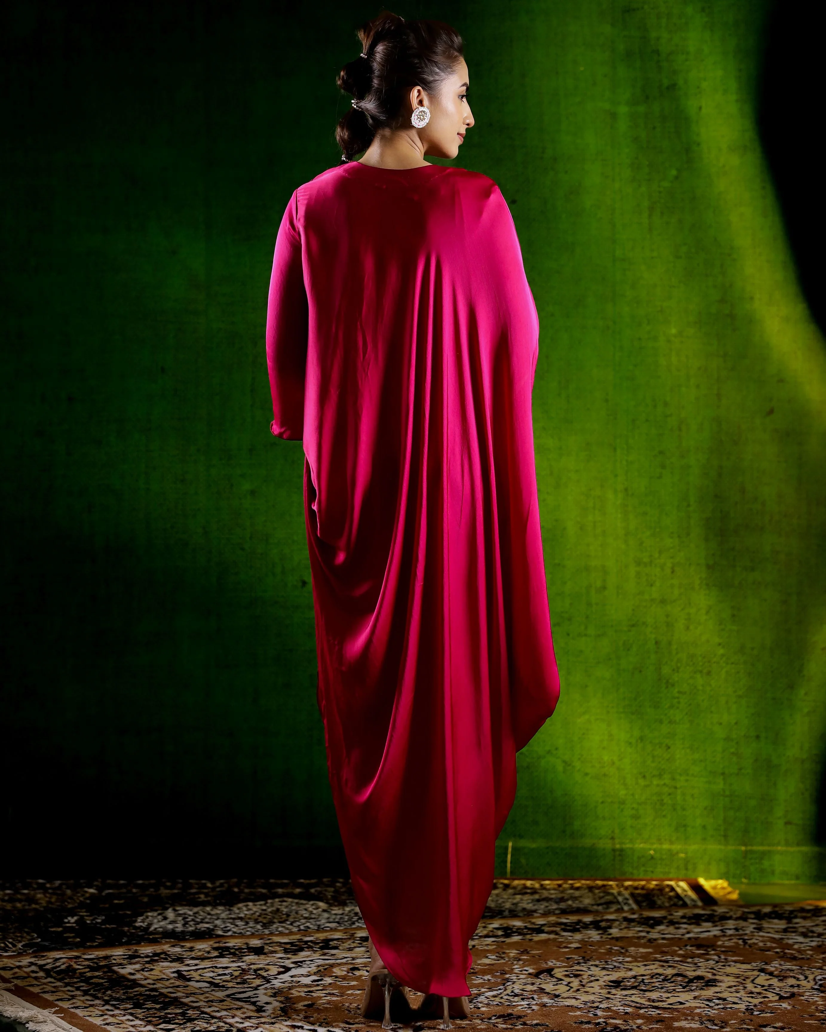 Rani Pink Embellished Satin Silk Gown - Image 5
