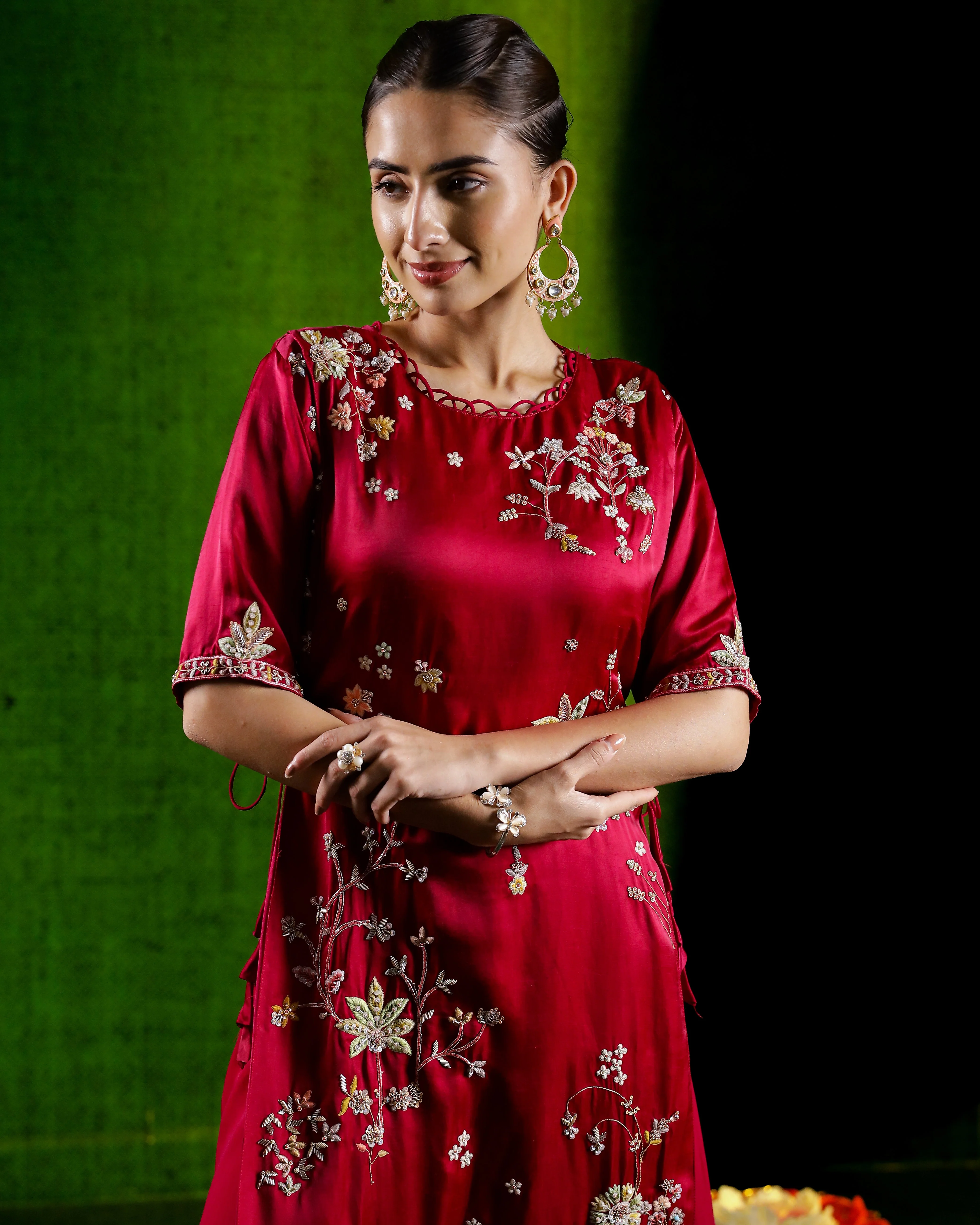 Rani Pink Embellished Satin Silk Palazzo Set - Image 2