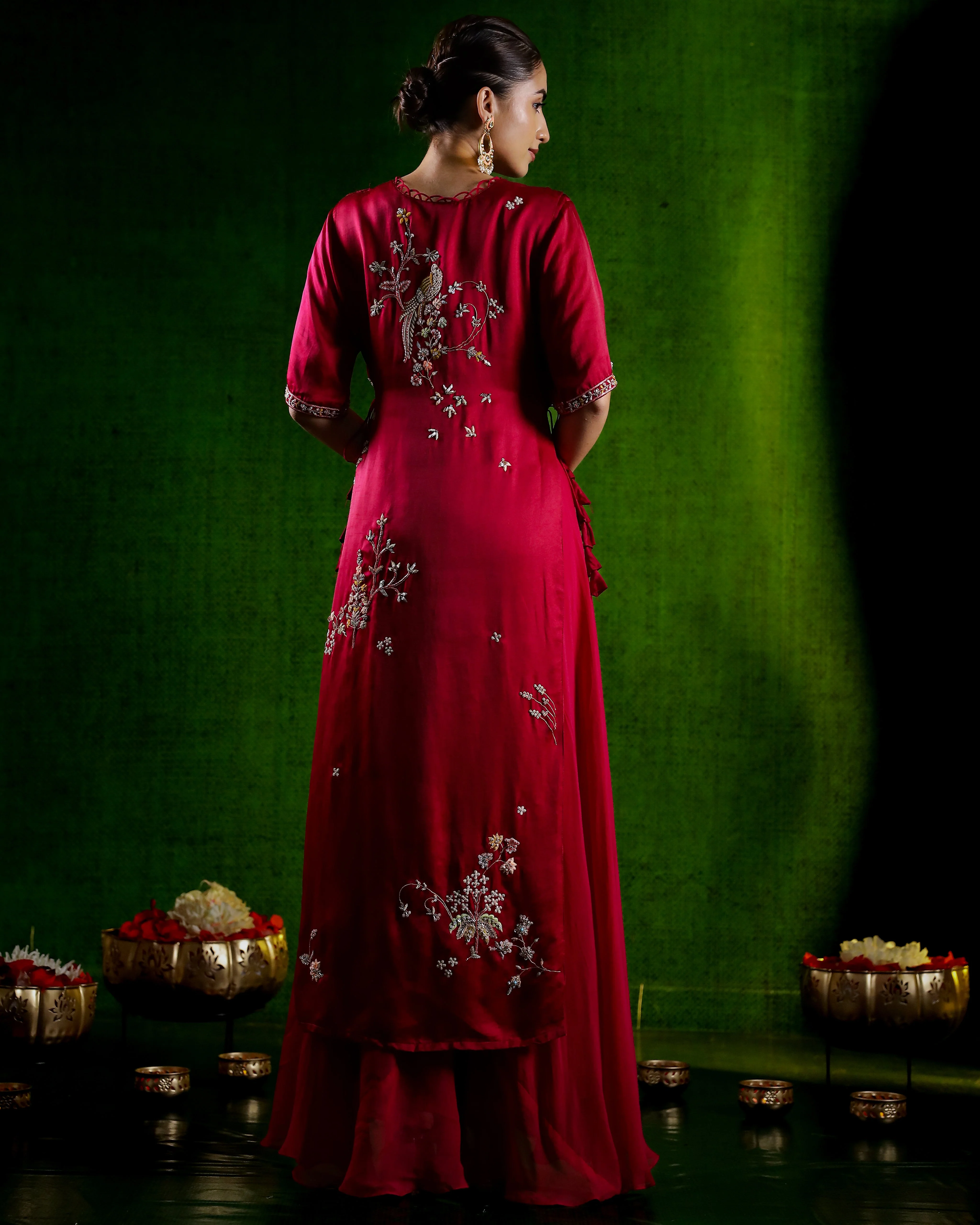 Rani Pink Embellished Satin Silk Palazzo Set - Image 5