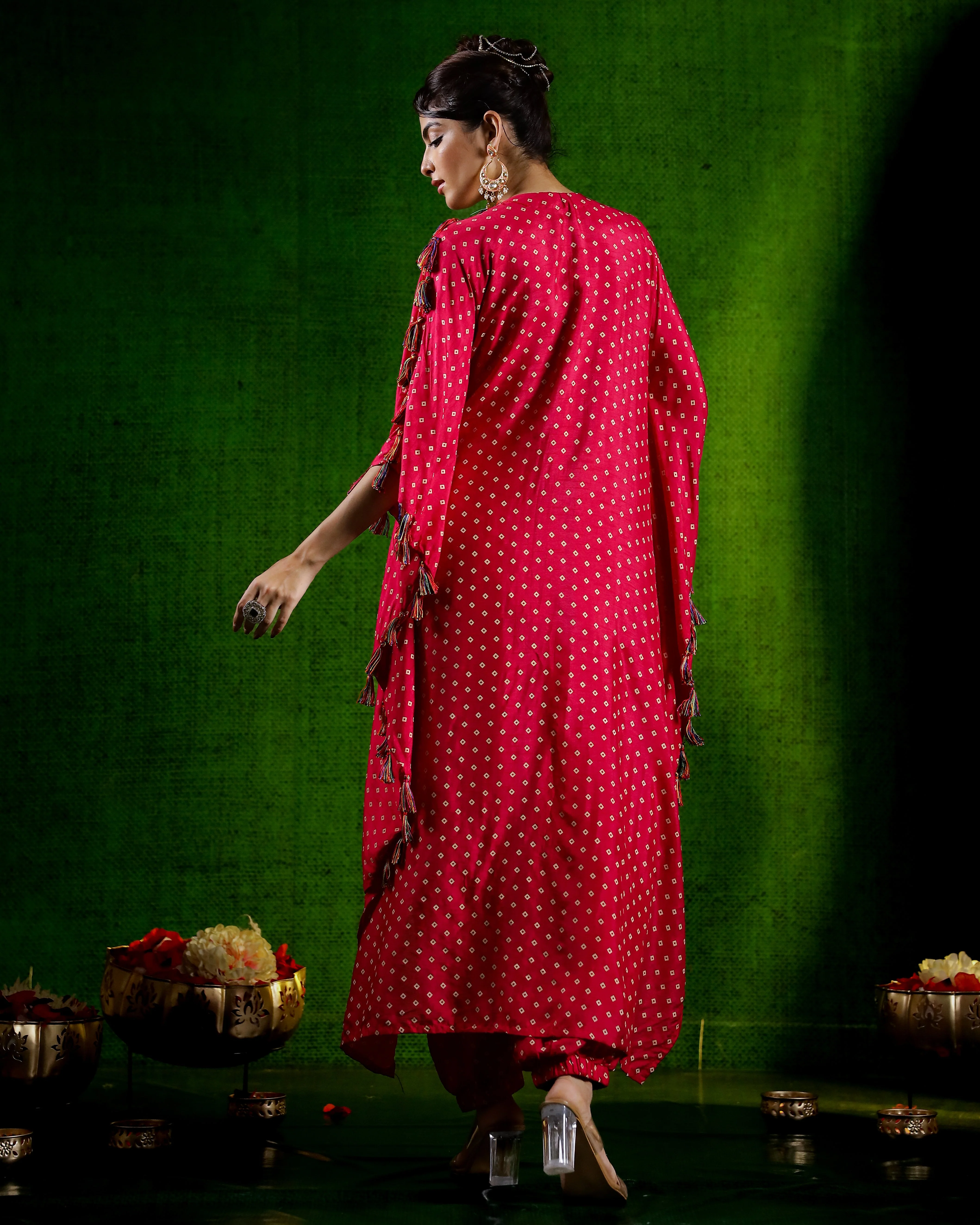 Rani Pink Embellished Spanish Silk Kaftan Set - Image 5