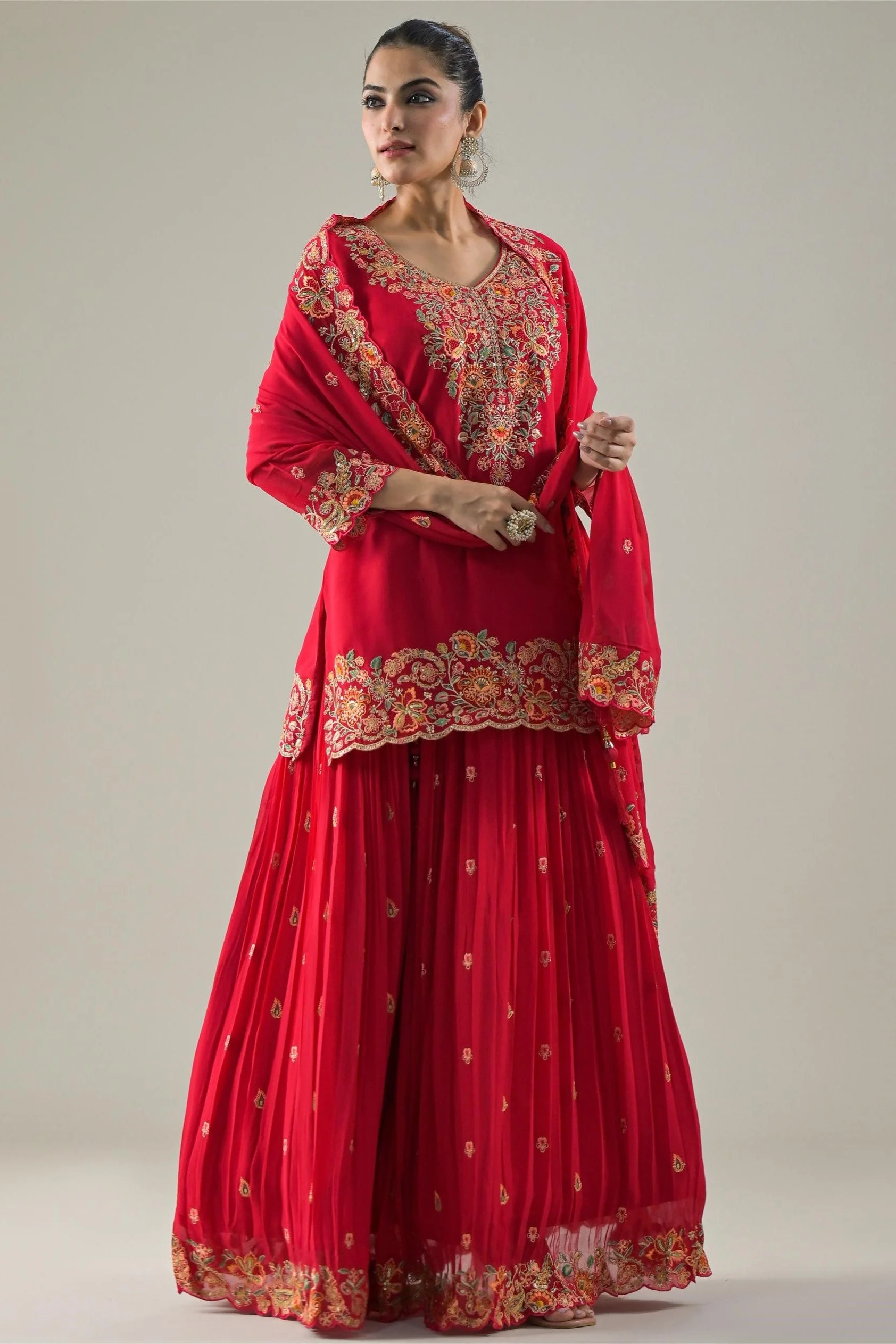 Rani Pink Embroidered Georgette Silk Lehenga Set - Image 3