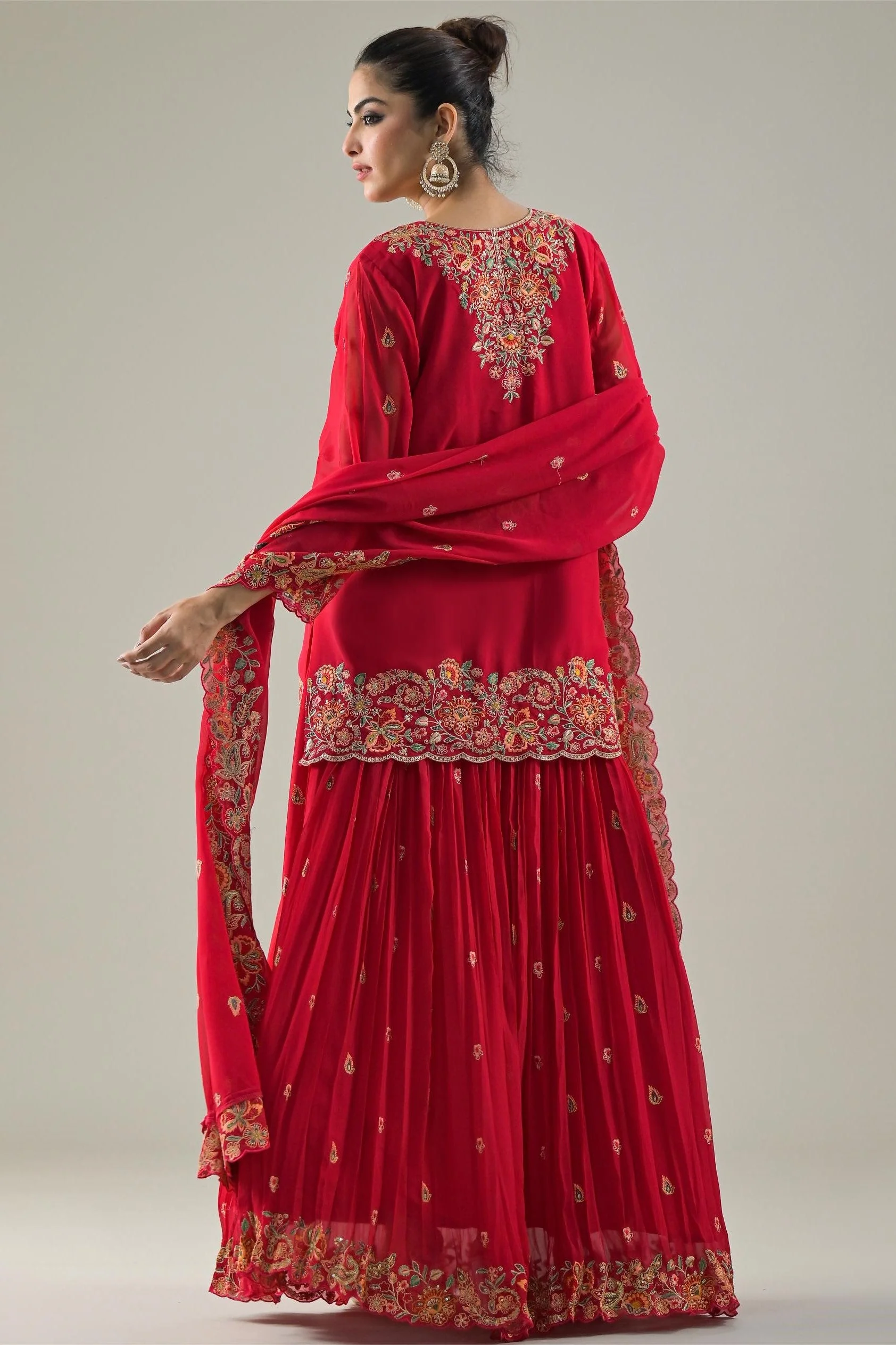 Rani Pink Embroidered Georgette Silk Lehenga Set - Image 5