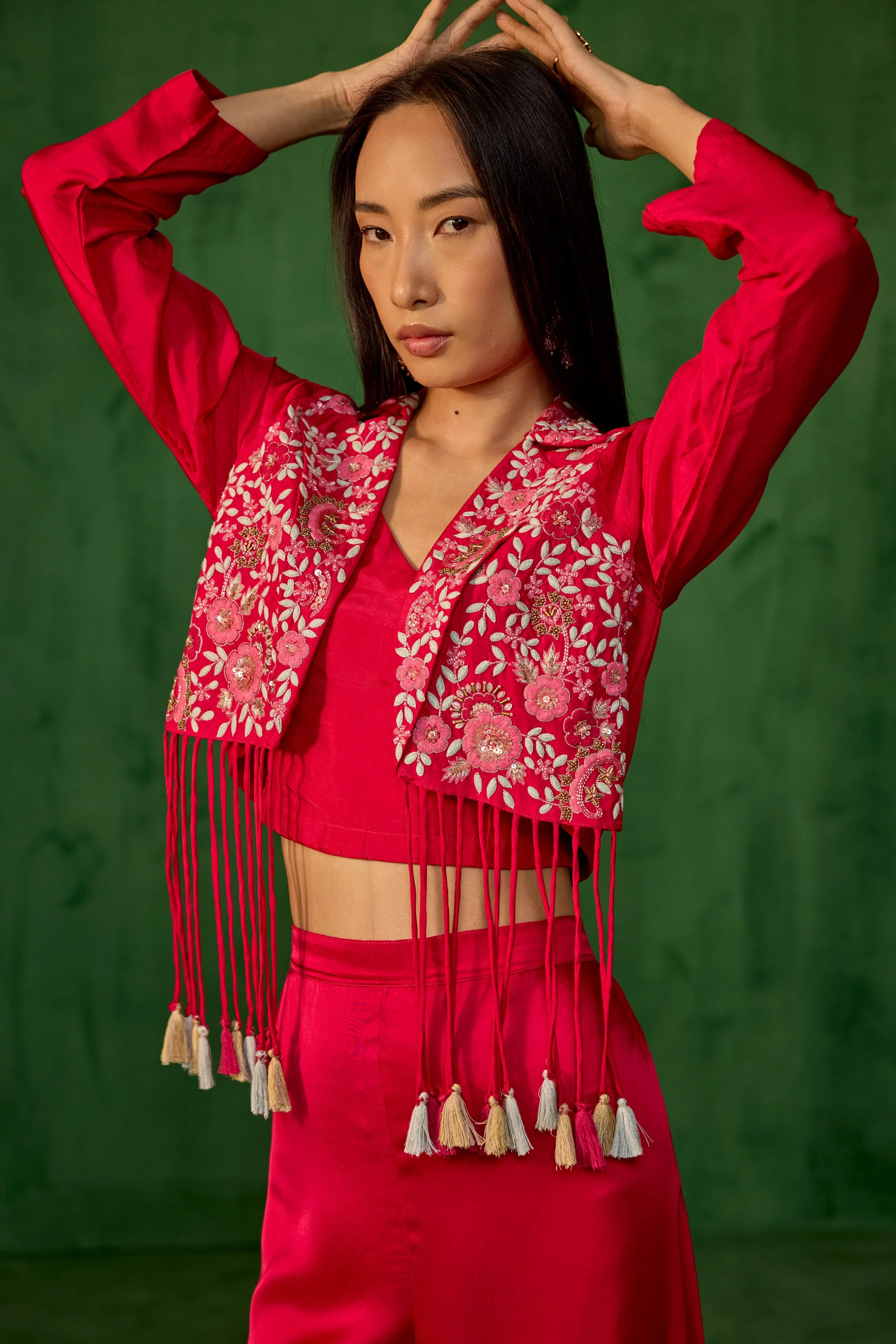 Rani Pink Embroidered Raw Silk Co-Ord Set - Image 5