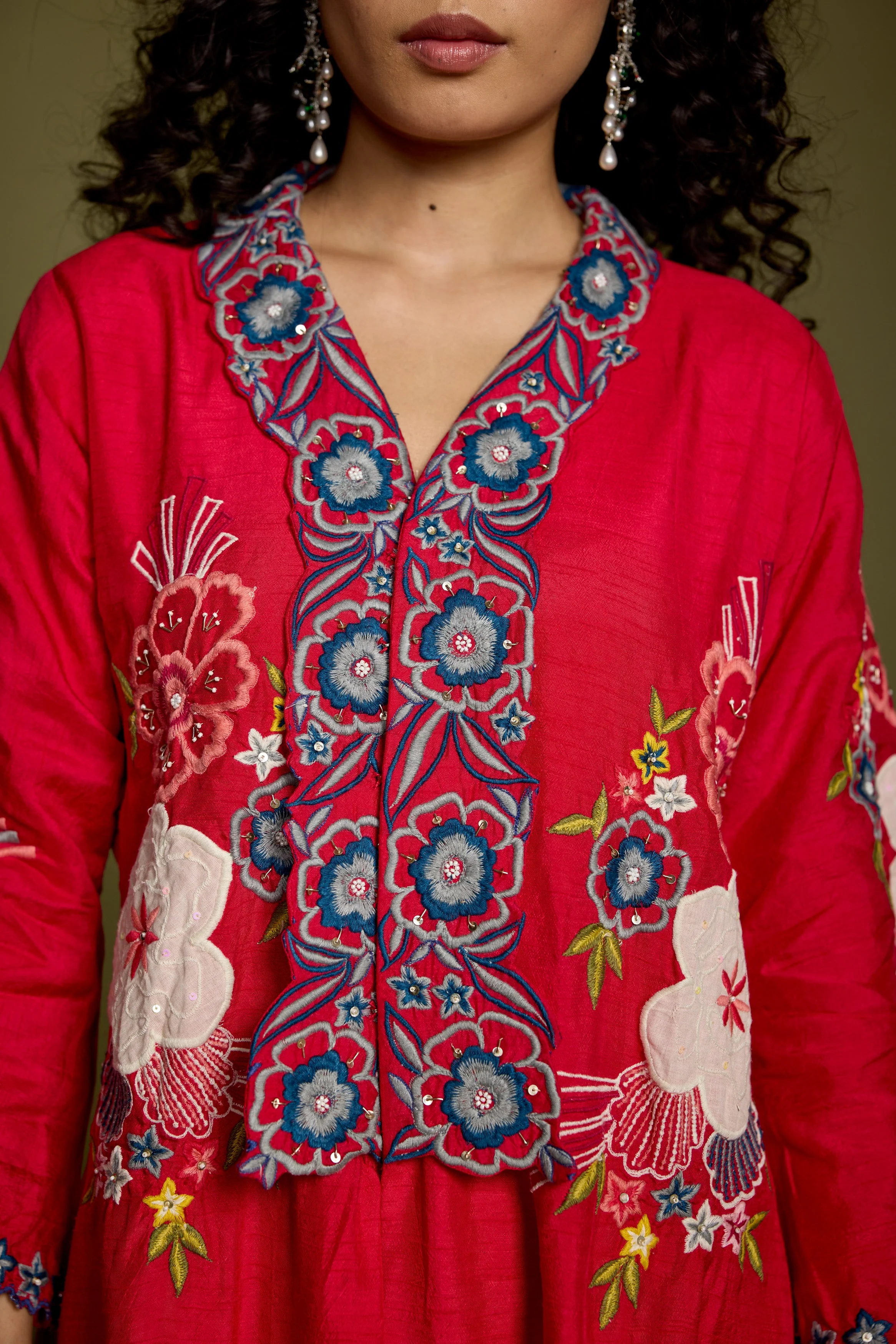 Deep Rose Embellished Raw Silk Co-Ord Set - Image 2