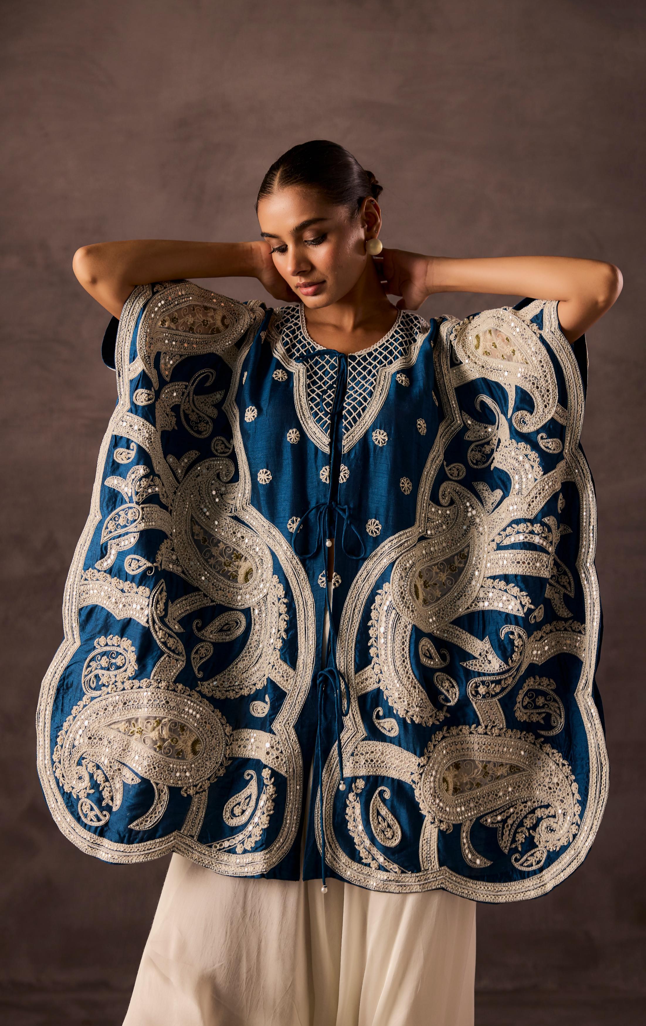 Teal Blue Embellished Premium Silk Dhoti Set - Image 3