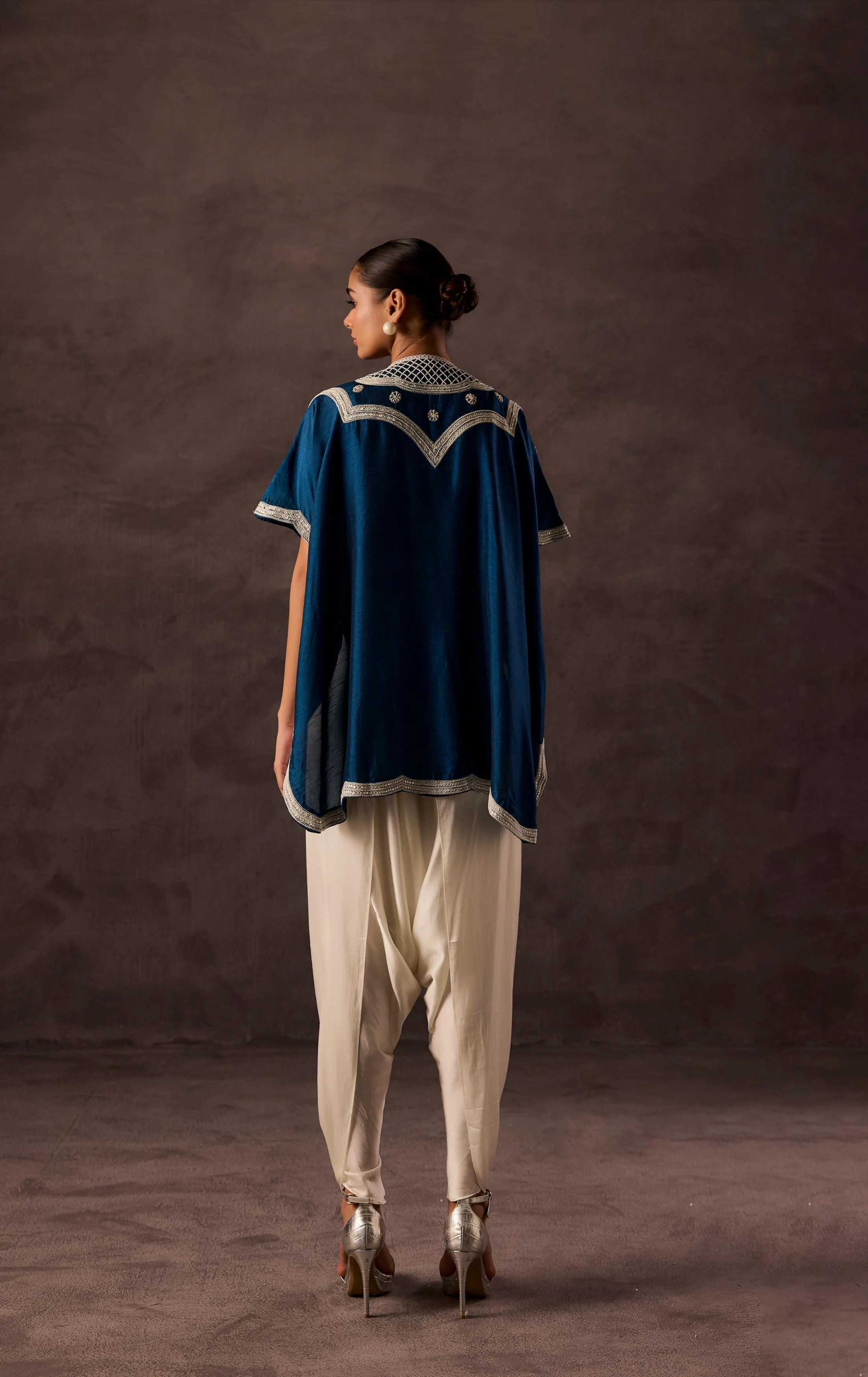 Teal Blue Embellished Premium Silk Dhoti Set - Image 6