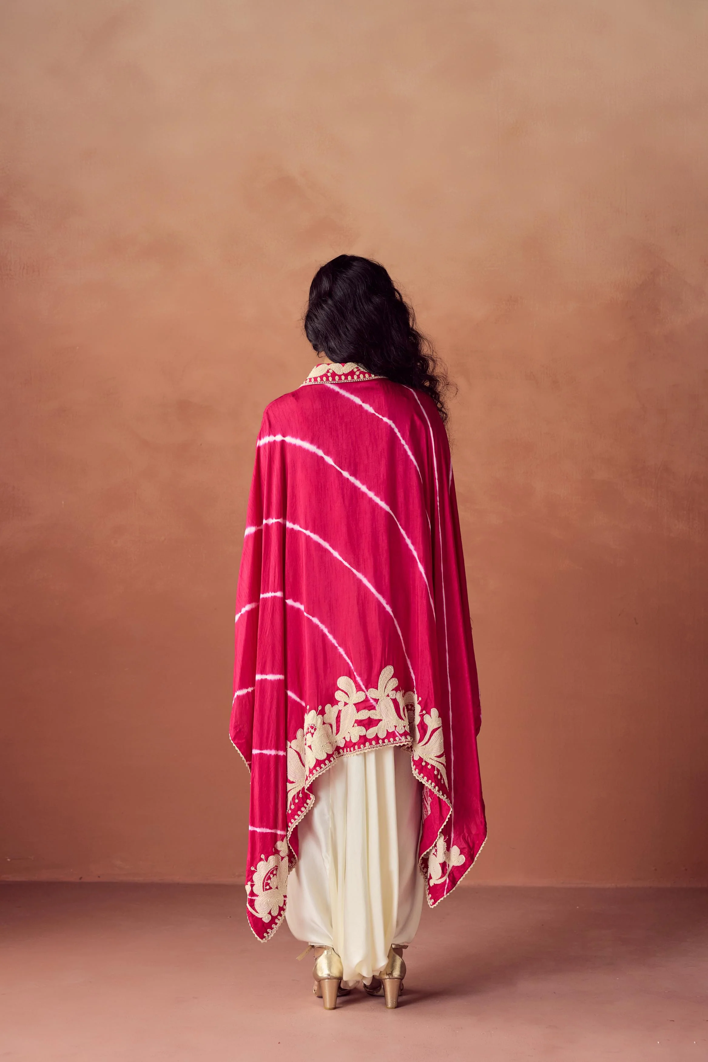 Rani Pink Embroidered Raw Silk Kaftan Set - Image 6