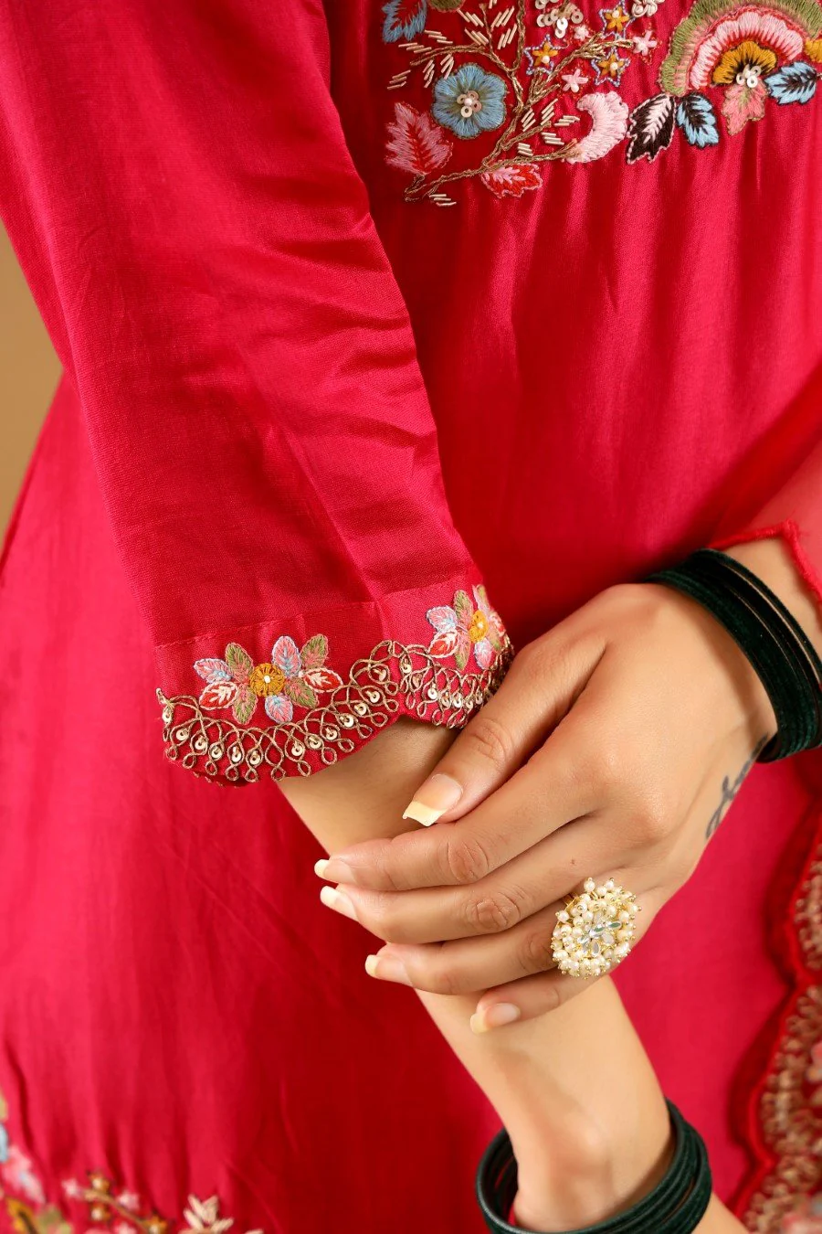 Rani Pink Modal Chanderi Embroidered Sharara Set - Image 4