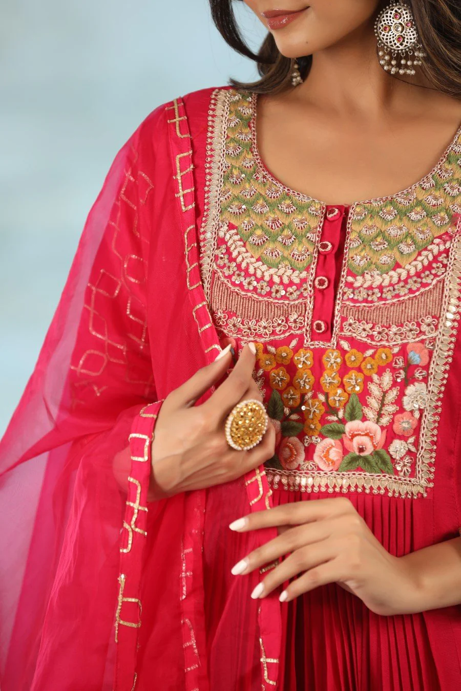 Rani Pink Modal Silk Anarkali with Dupatta - Image 2