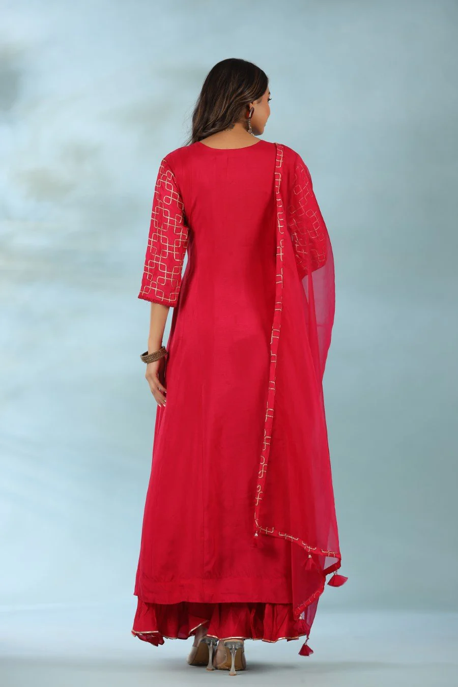 Rani Pink Modal Silk Anarkali with Dupatta - Image 5