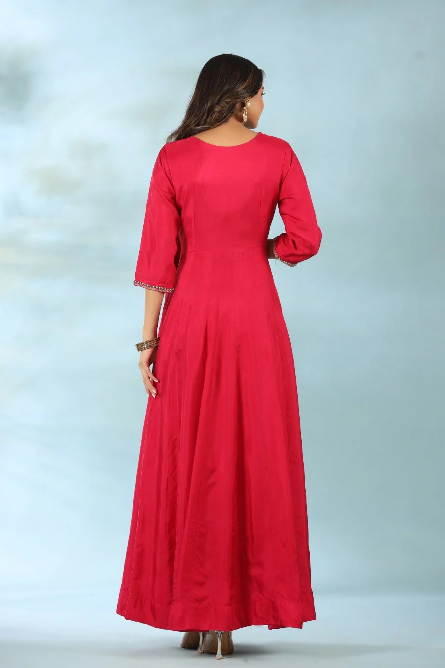 Rani Pink Modal Silk Draped Anarkali - Image 5
