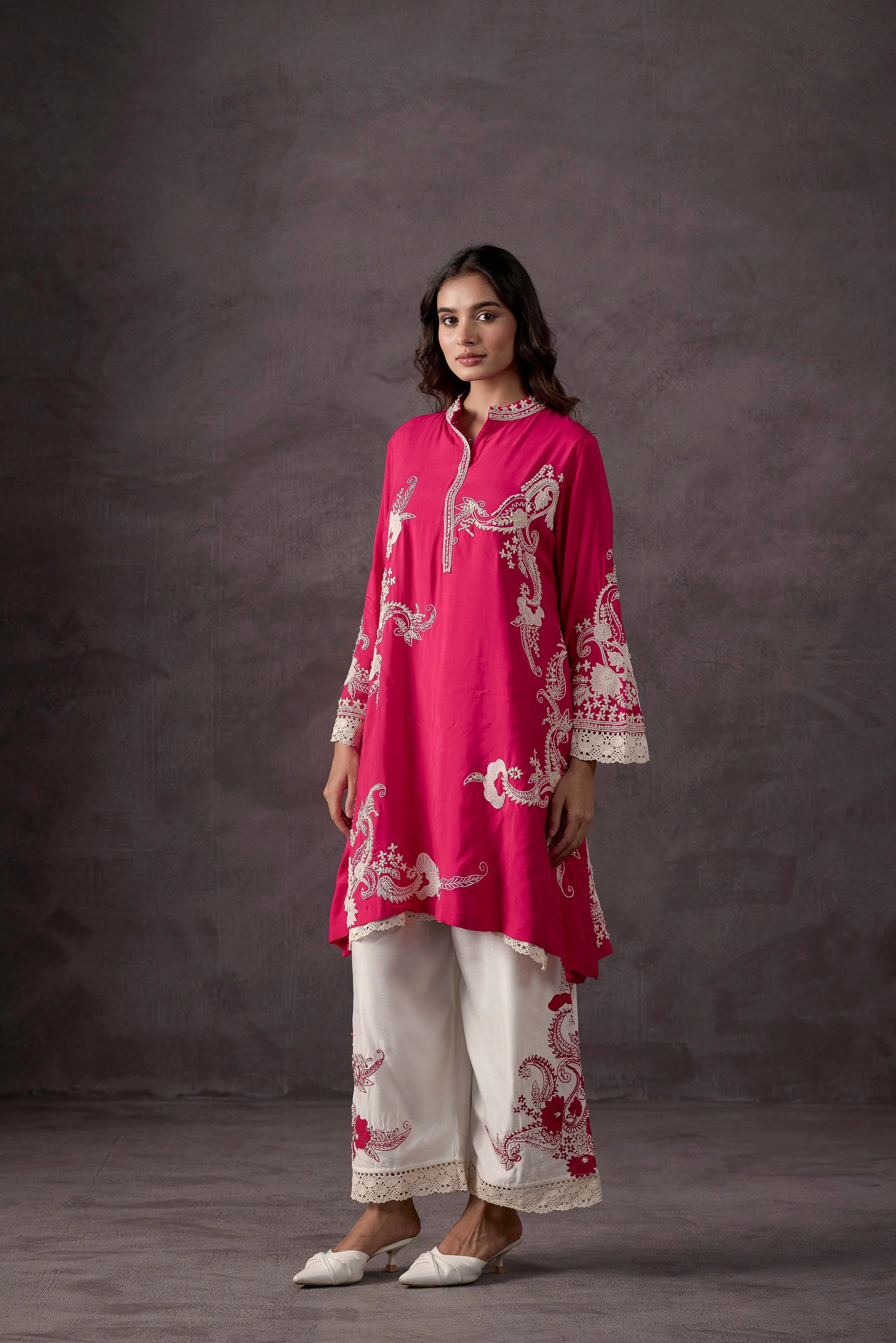 Raspberry Pink Embellished Crepe Silk Co-Ord Set