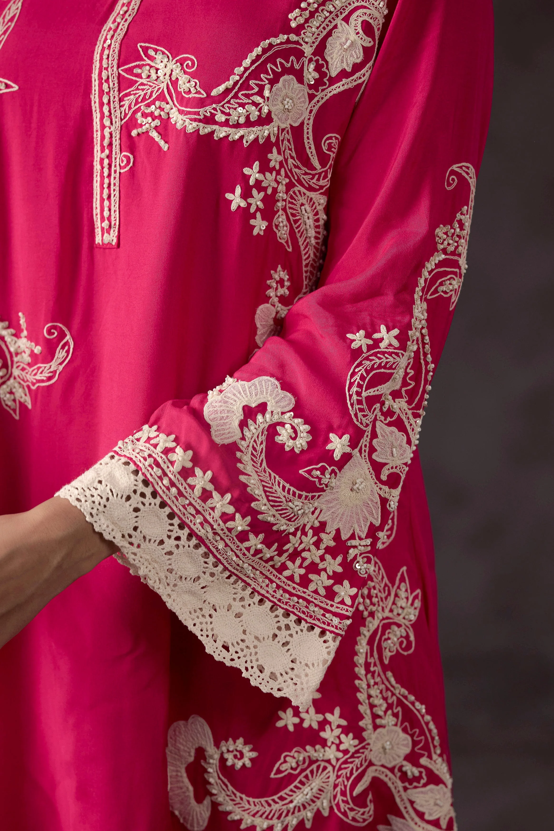 Raspberry Pink Embellished Crepe Silk Co-Ord Set - Image 3