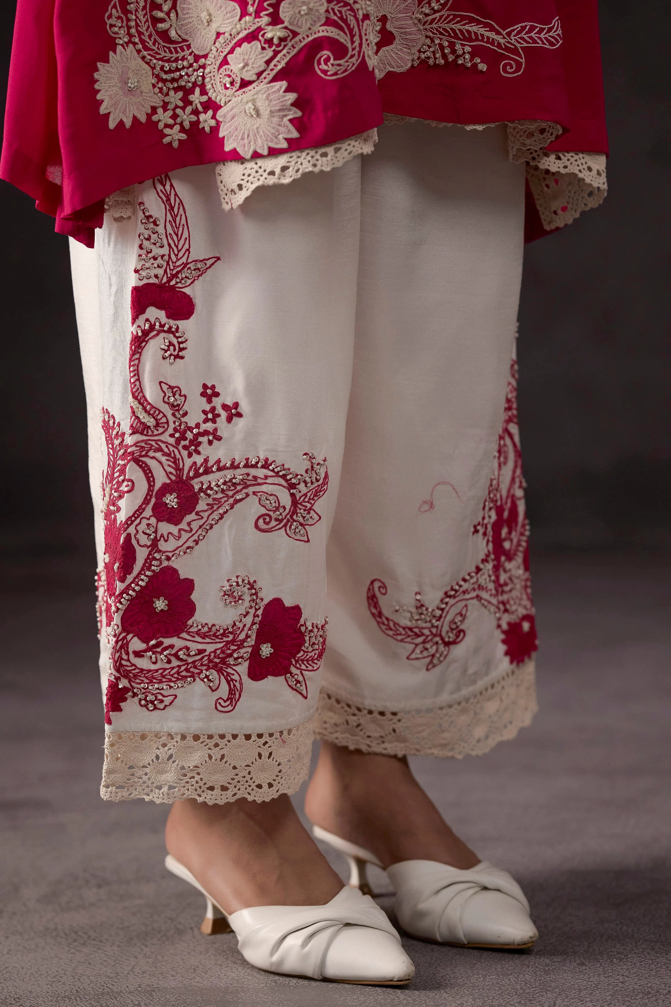 Raspberry Pink Embellished Crepe Silk Co-Ord Set - Image 4