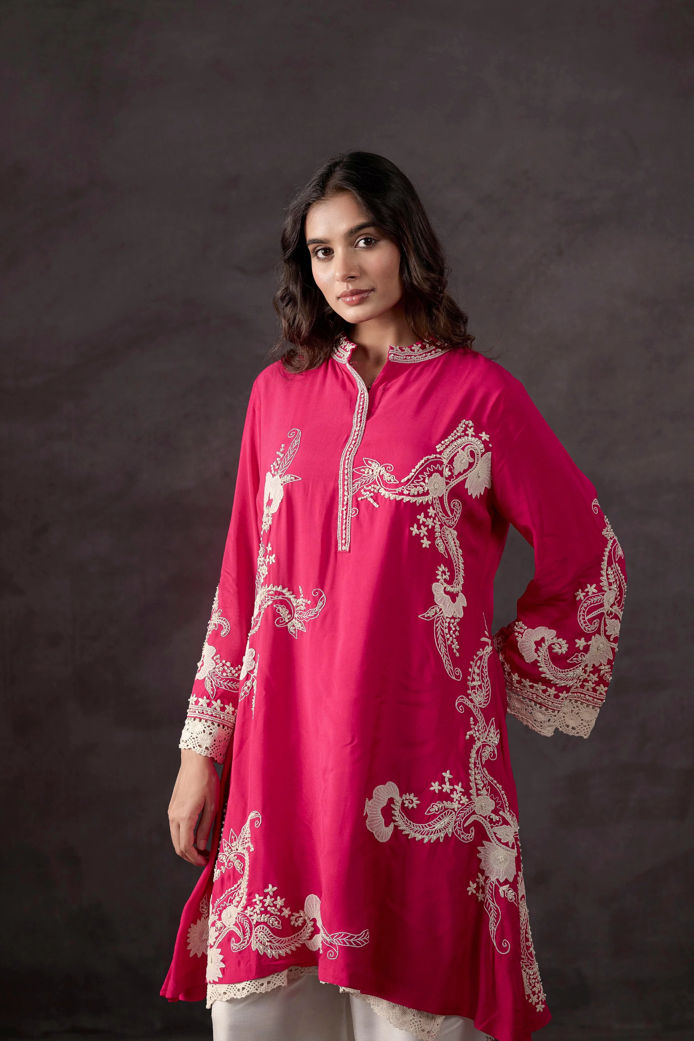 Raspberry Pink Embellished Crepe Silk Co-Ord Set - Image 5