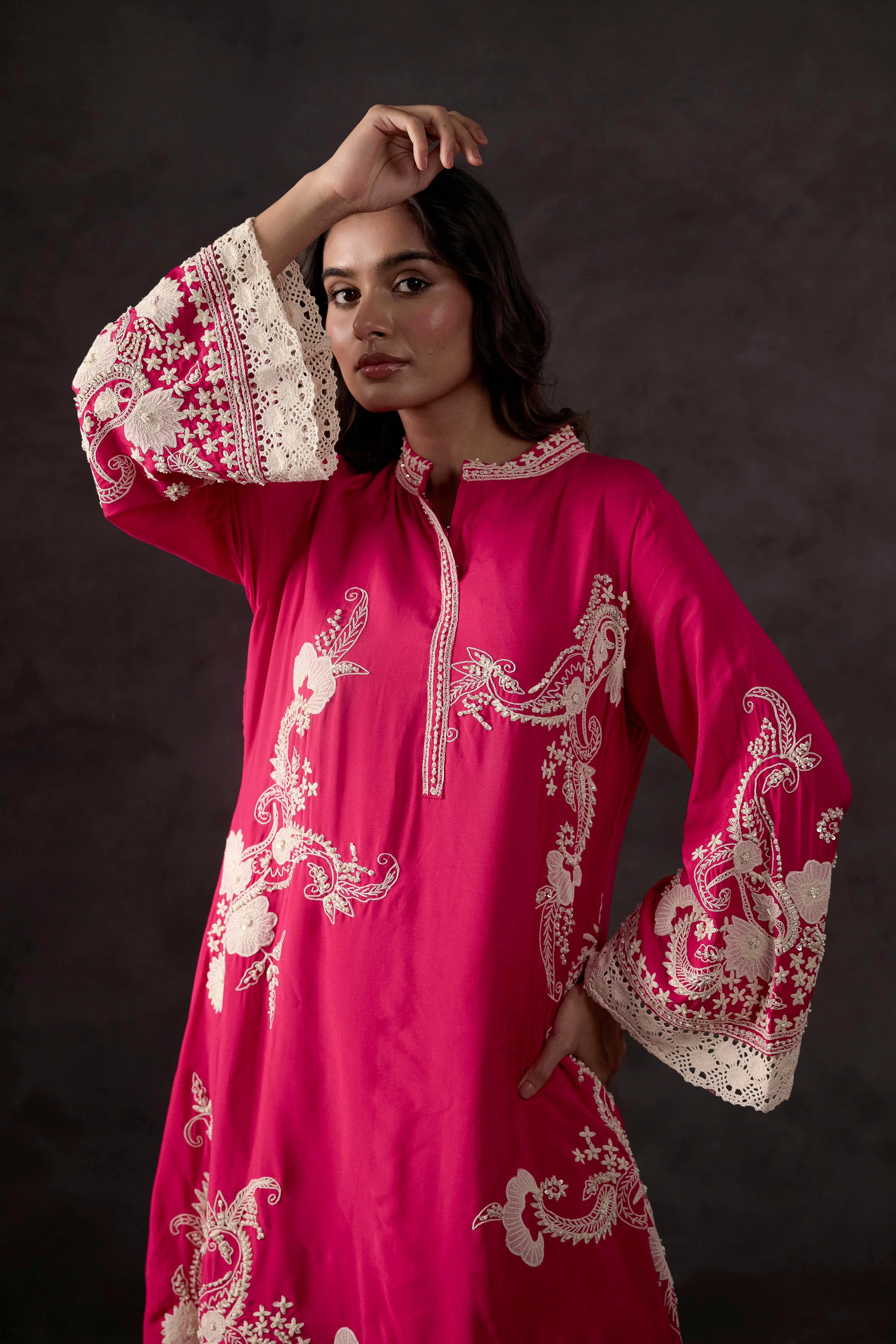 Raspberry Pink Embellished Crepe Silk Co-Ord Set - Image 6