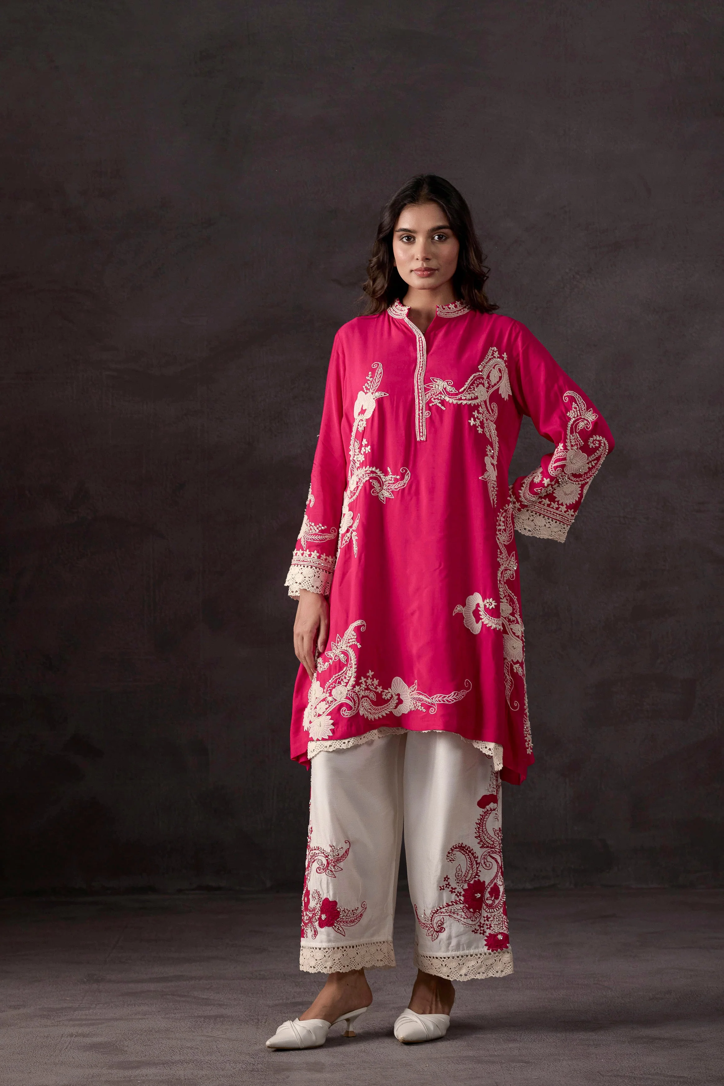 Raspberry Pink Embellished Crepe Silk Co-Ord Set - Image 7