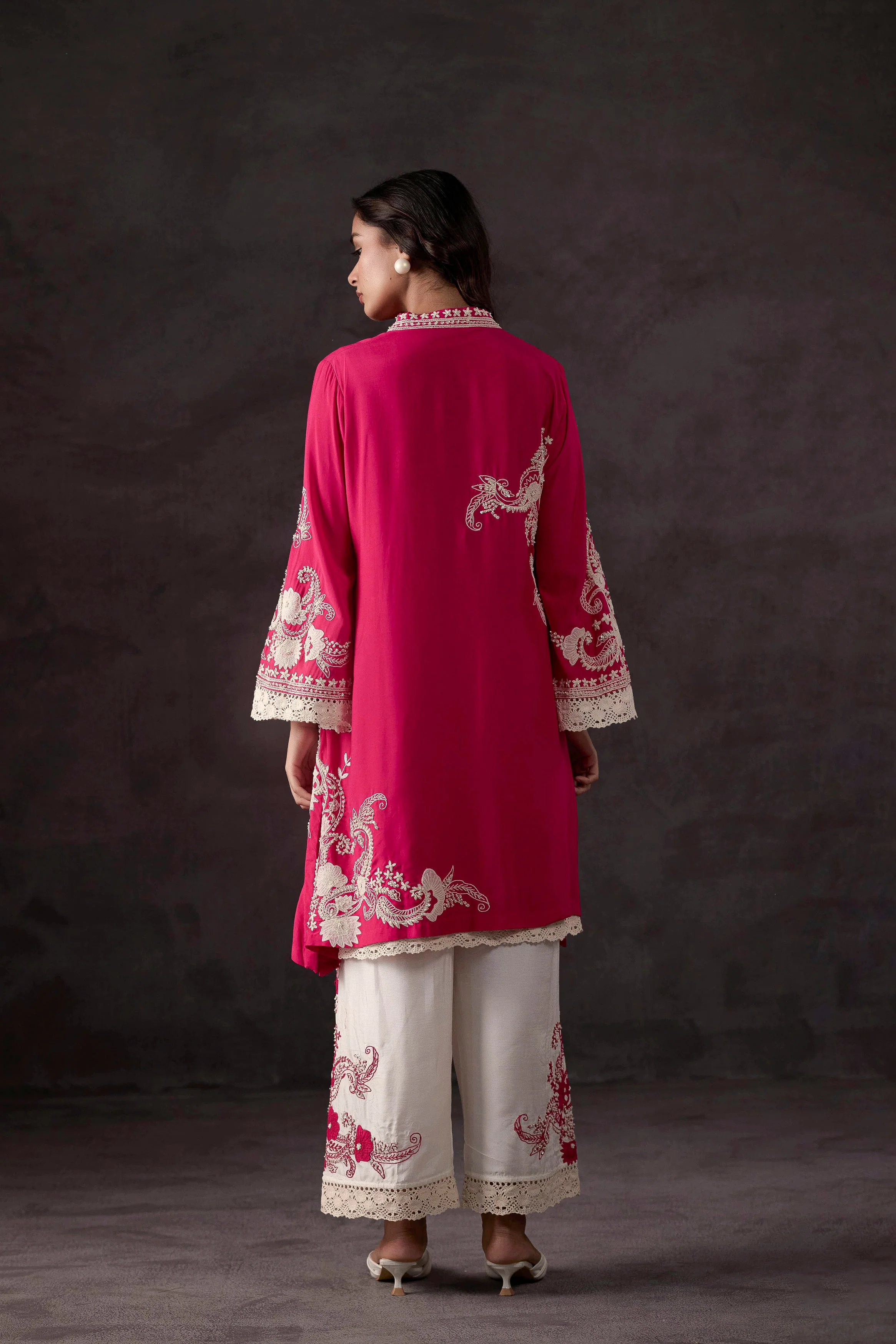 Raspberry Pink Embellished Crepe Silk Co-Ord Set - Image 8