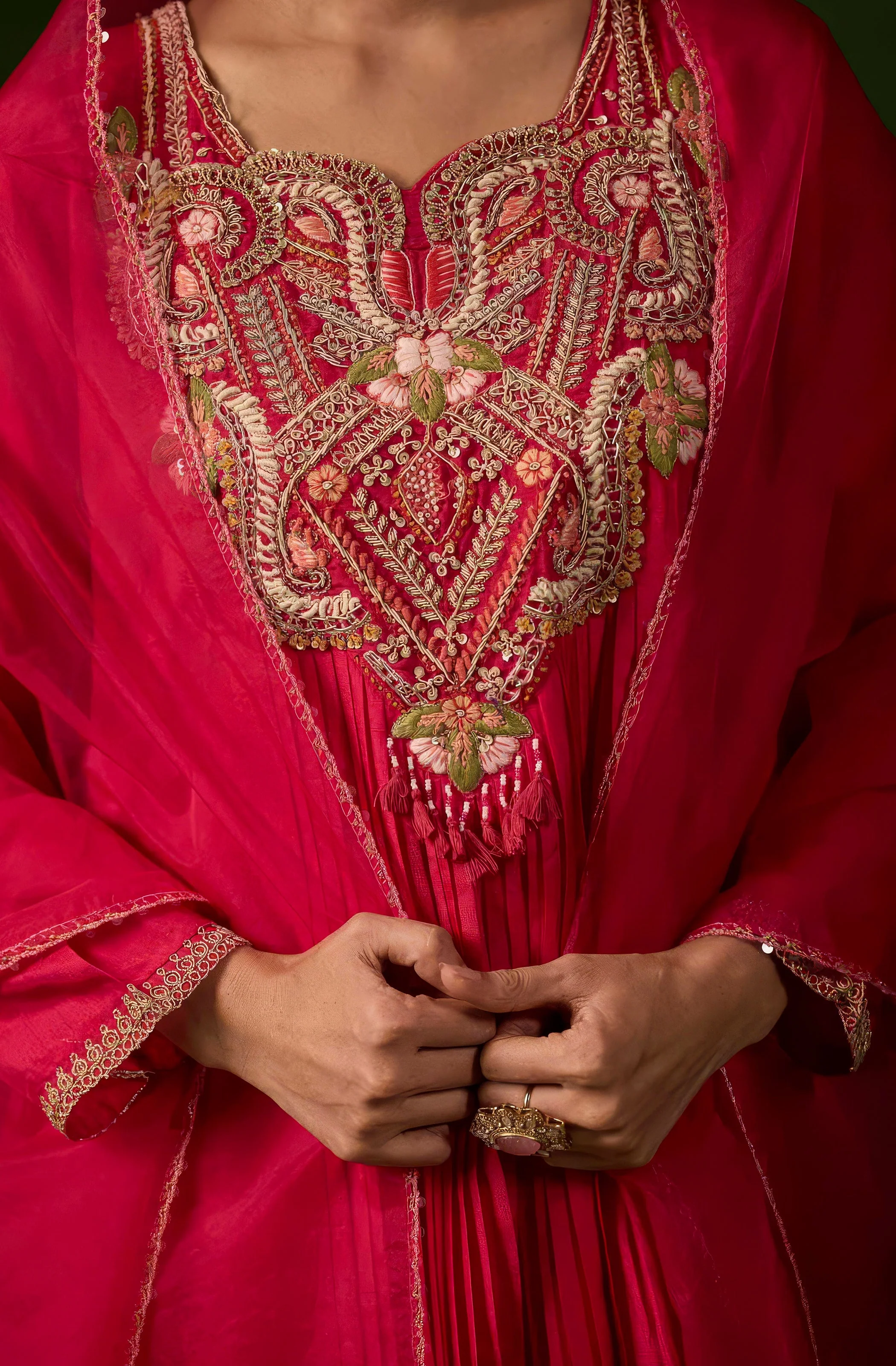 Raspberry Pink Embellished Raw Silk Palazzo Set - Image 2