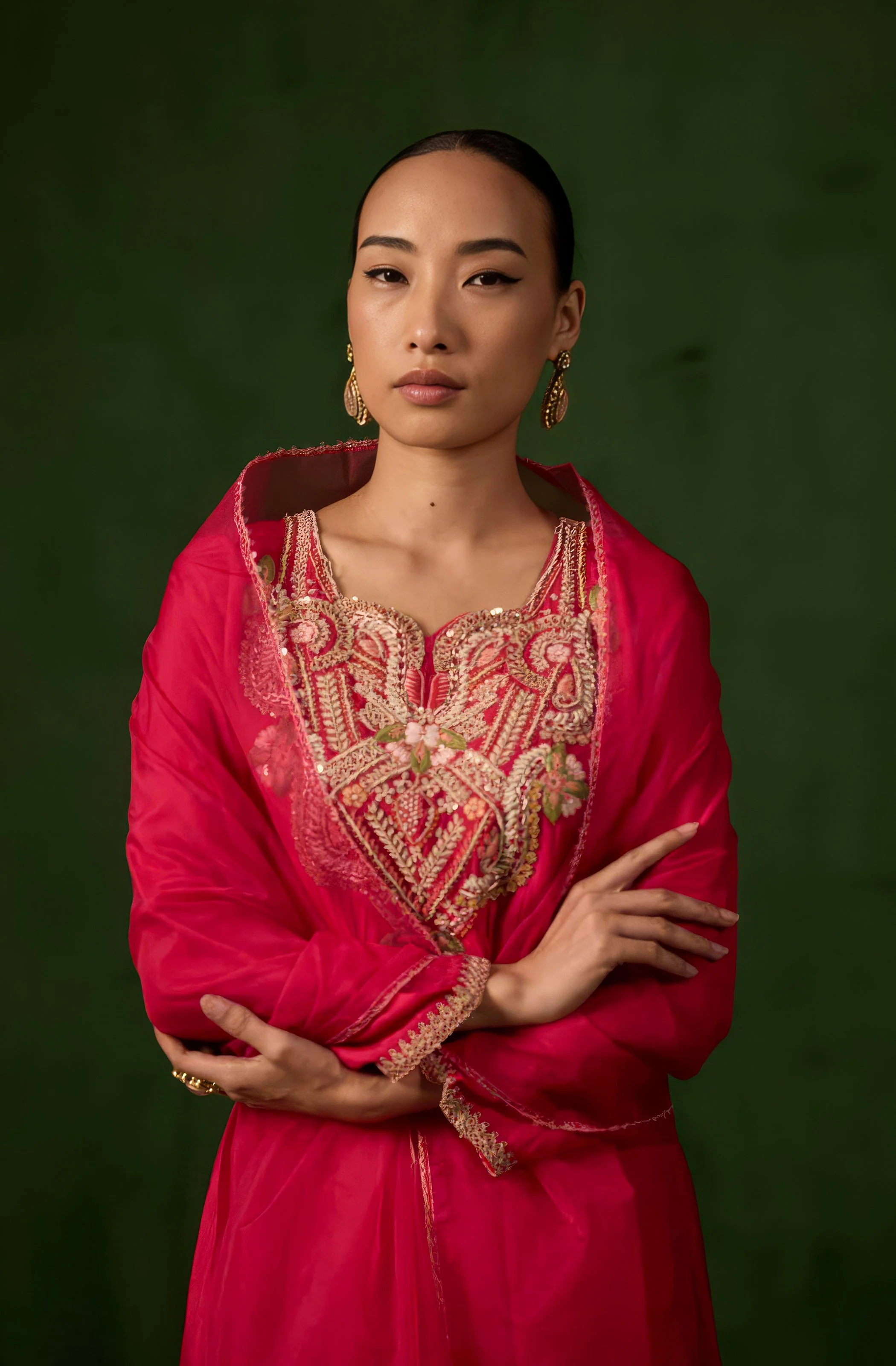 Raspberry Pink Embellished Raw Silk Palazzo Set - Image 3