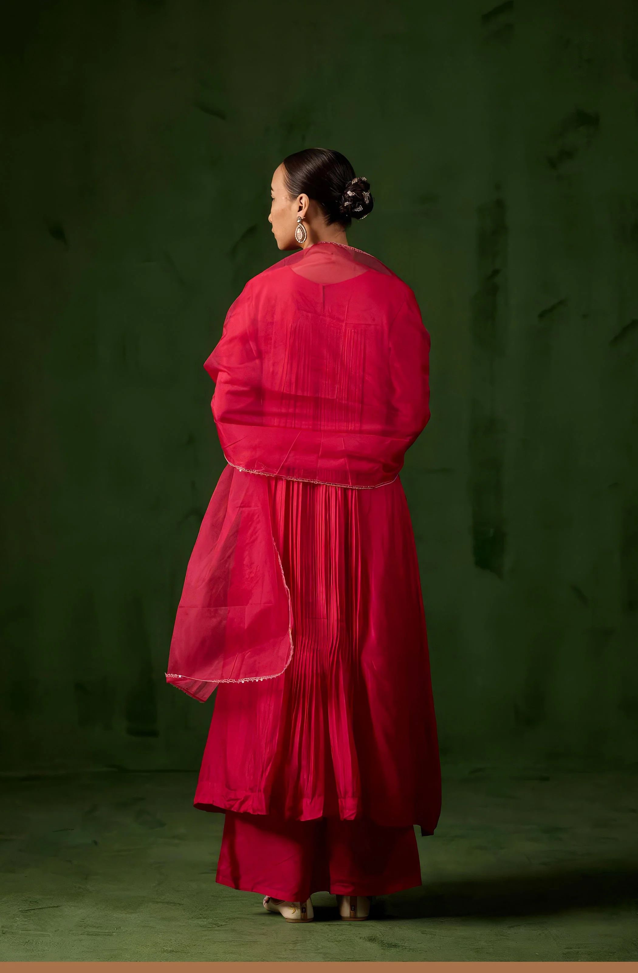 Raspberry Pink Embellished Raw Silk Palazzo Set - Image 6