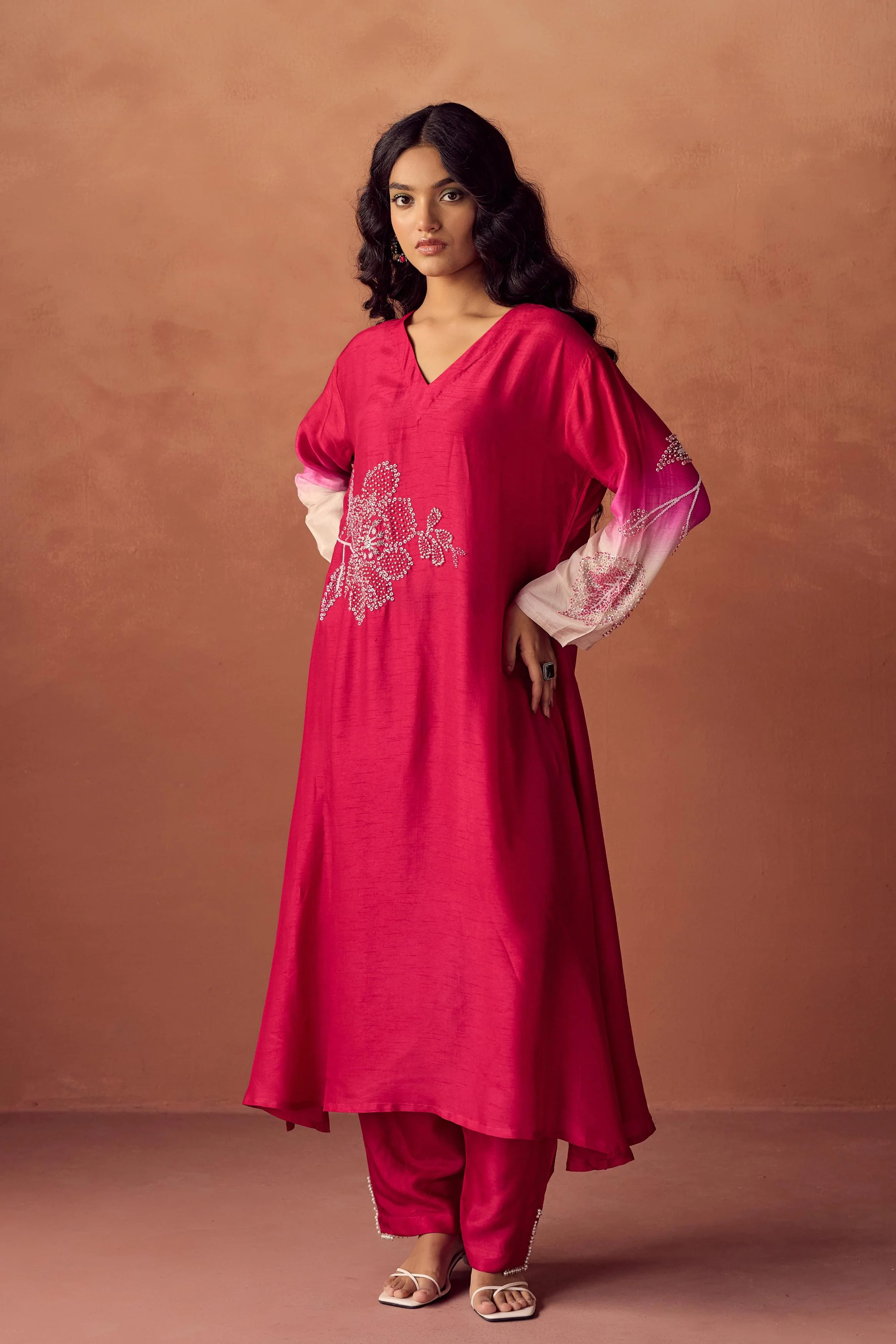 Raspberry Pink Embellished Raw Silk Kurta Set - Image 4