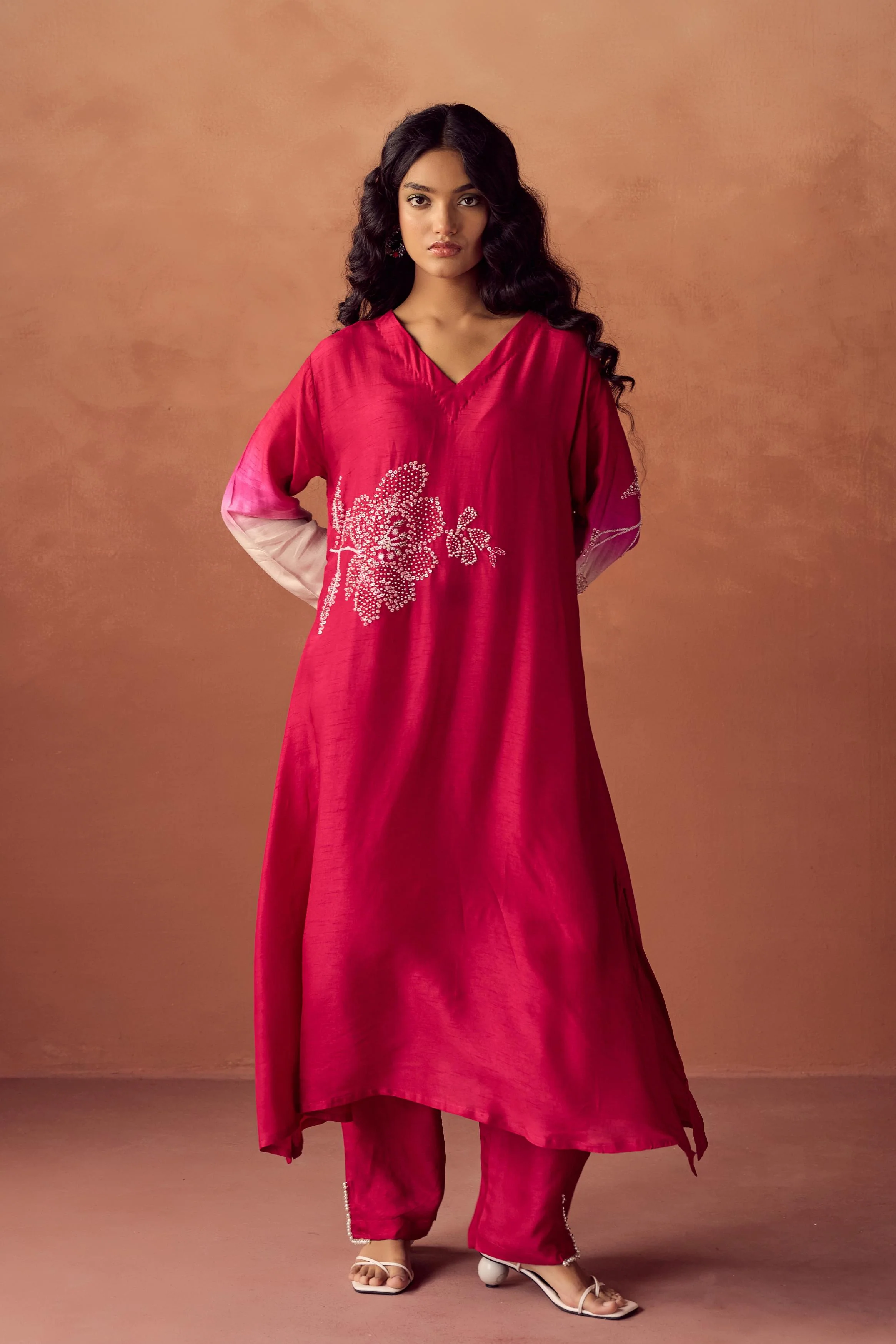 Raspberry Pink Embellished Raw Silk Kurta Set - Image 5