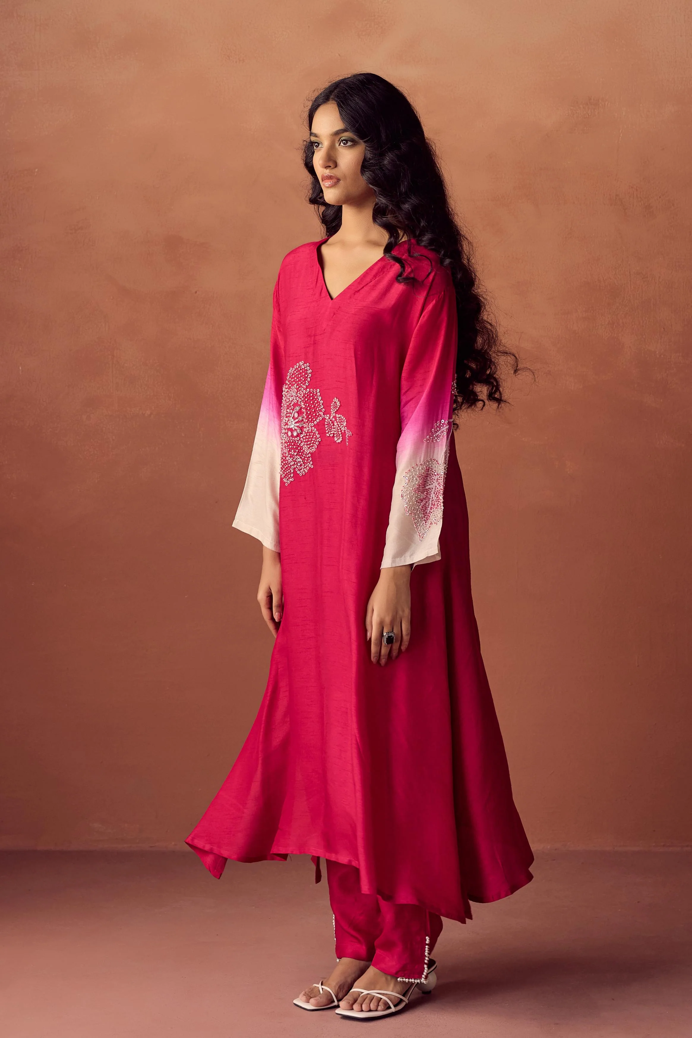 Raspberry Pink Embellished Raw Silk Kurta Set - Image 6