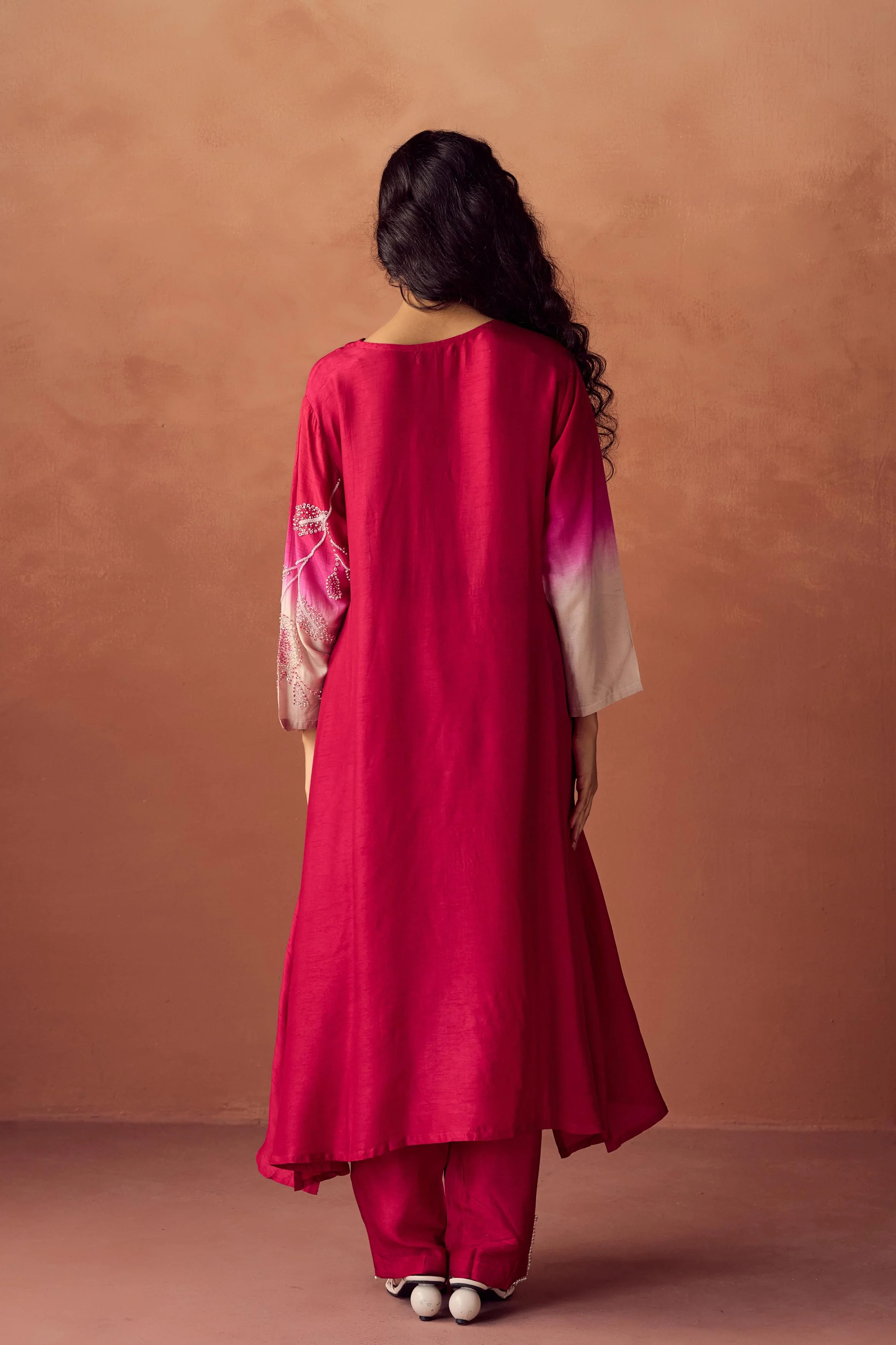 Raspberry Pink Embellished Raw Silk Kurta Set - Image 7